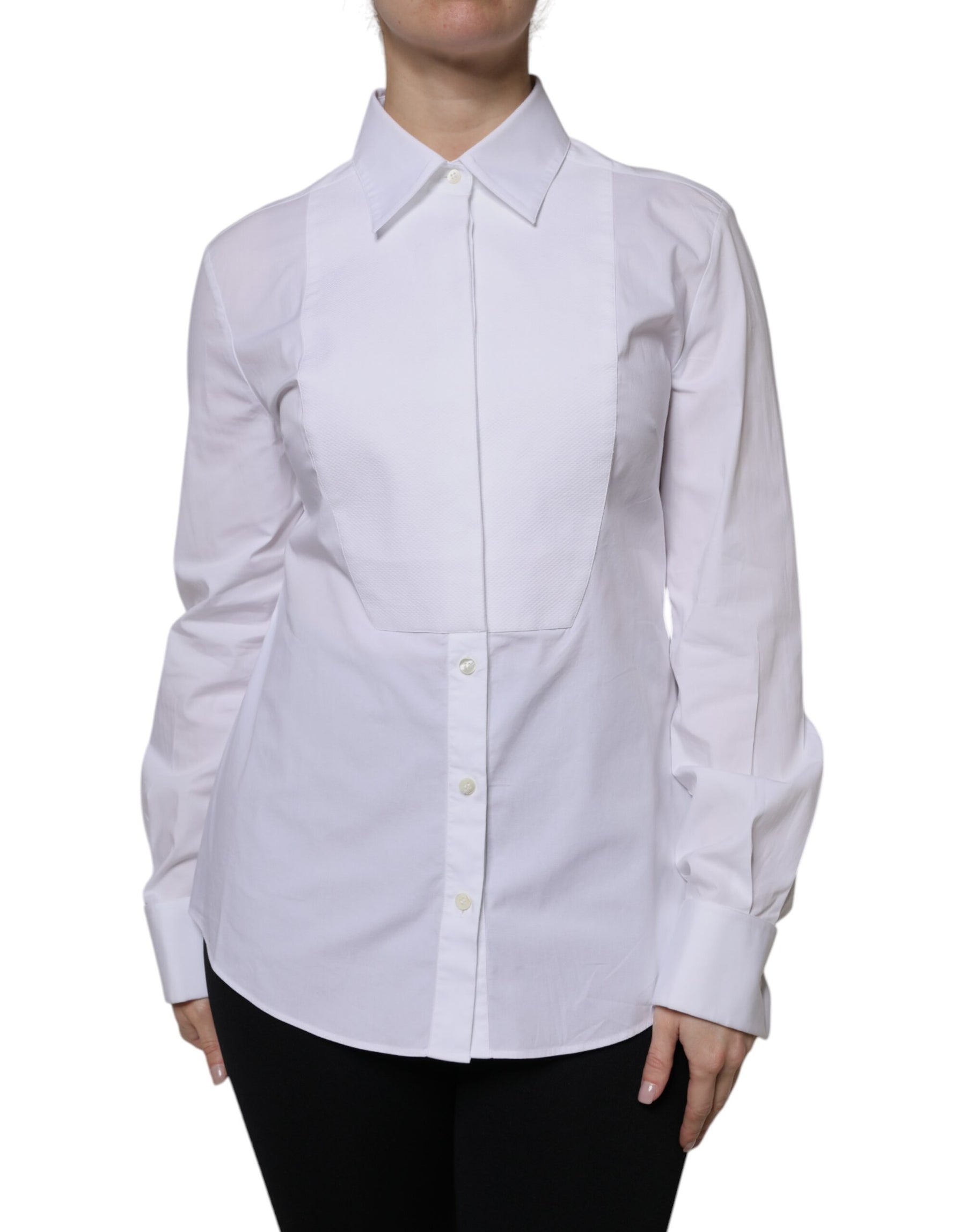 Dolce & Gabbana White Cotton Dress Collared Dress Shirt Top | Regal Royce
