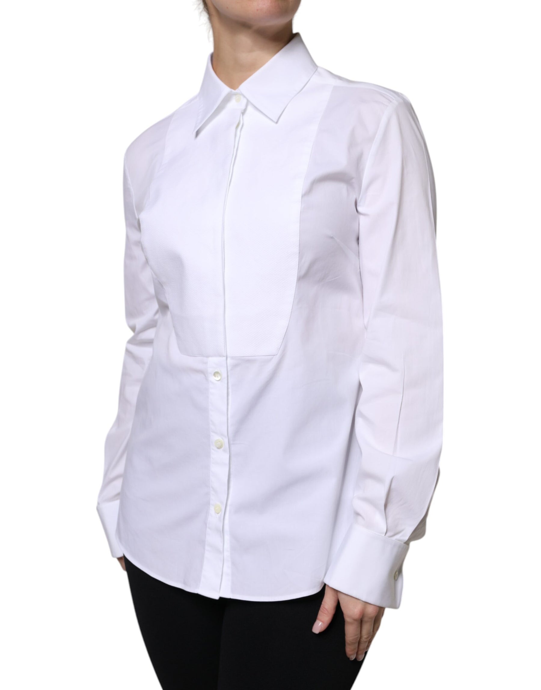 Dolce & Gabbana White Cotton Dress Collared Dress Shirt Top | Regal Royce