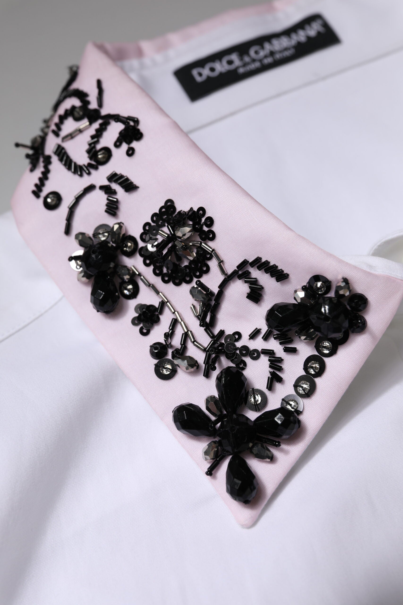 Dolce & Gabbana White Embellished Collared Dress Shirt Top | Regal Royce