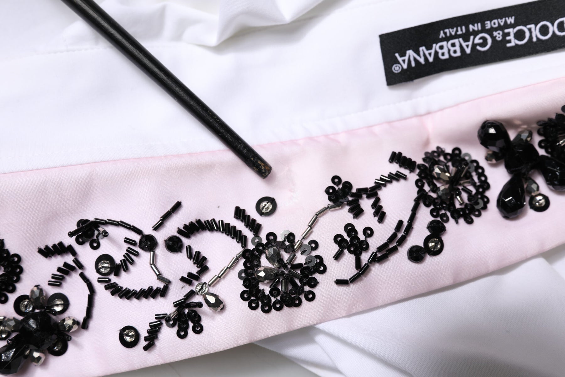 Dolce & Gabbana White Embellished Collared Dress Shirt Top | Regal Royce