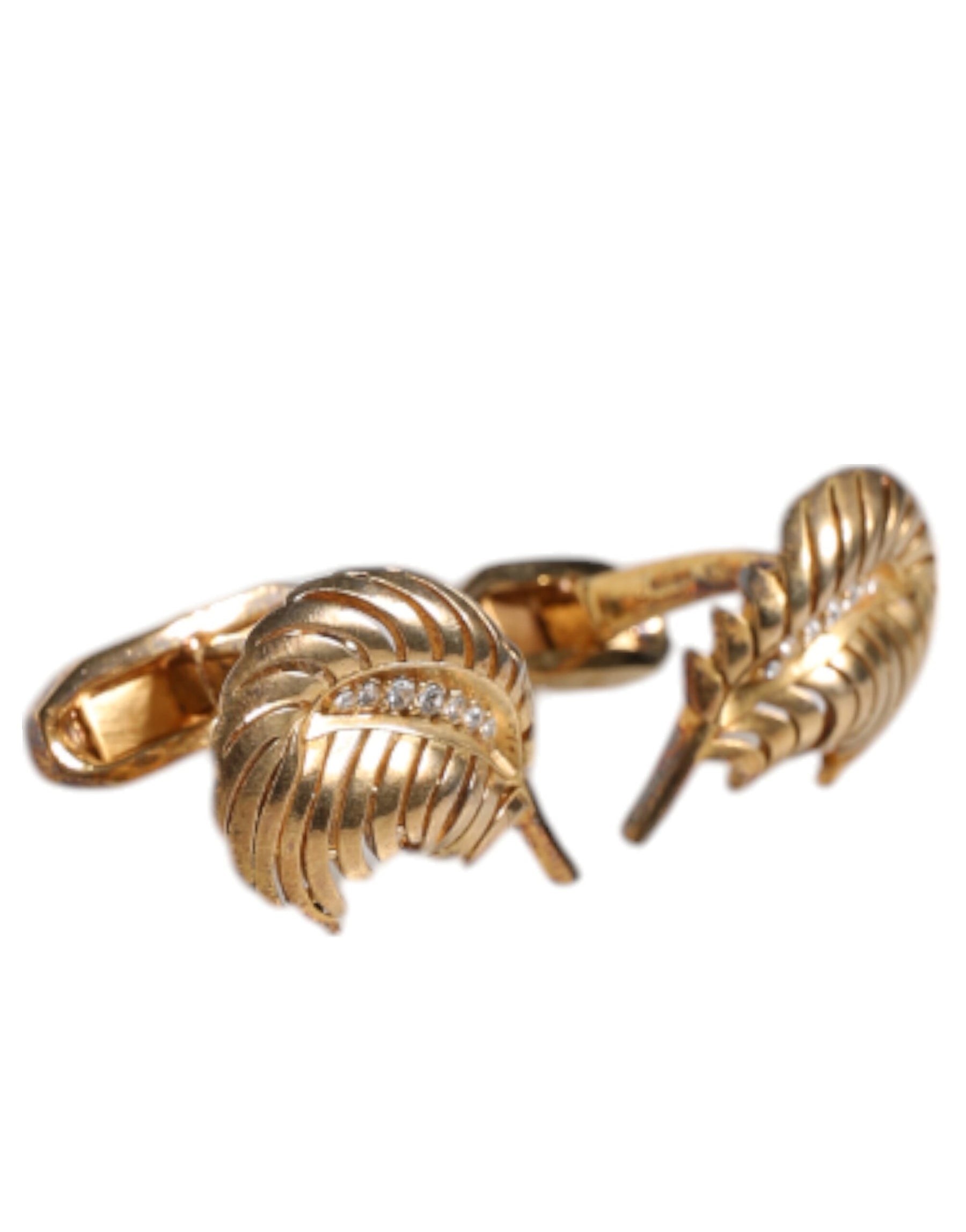 Dolce & Gabbana Gold 925 Sterling Silver Crystal Leaf Accessory Cufflink | Regal Royce