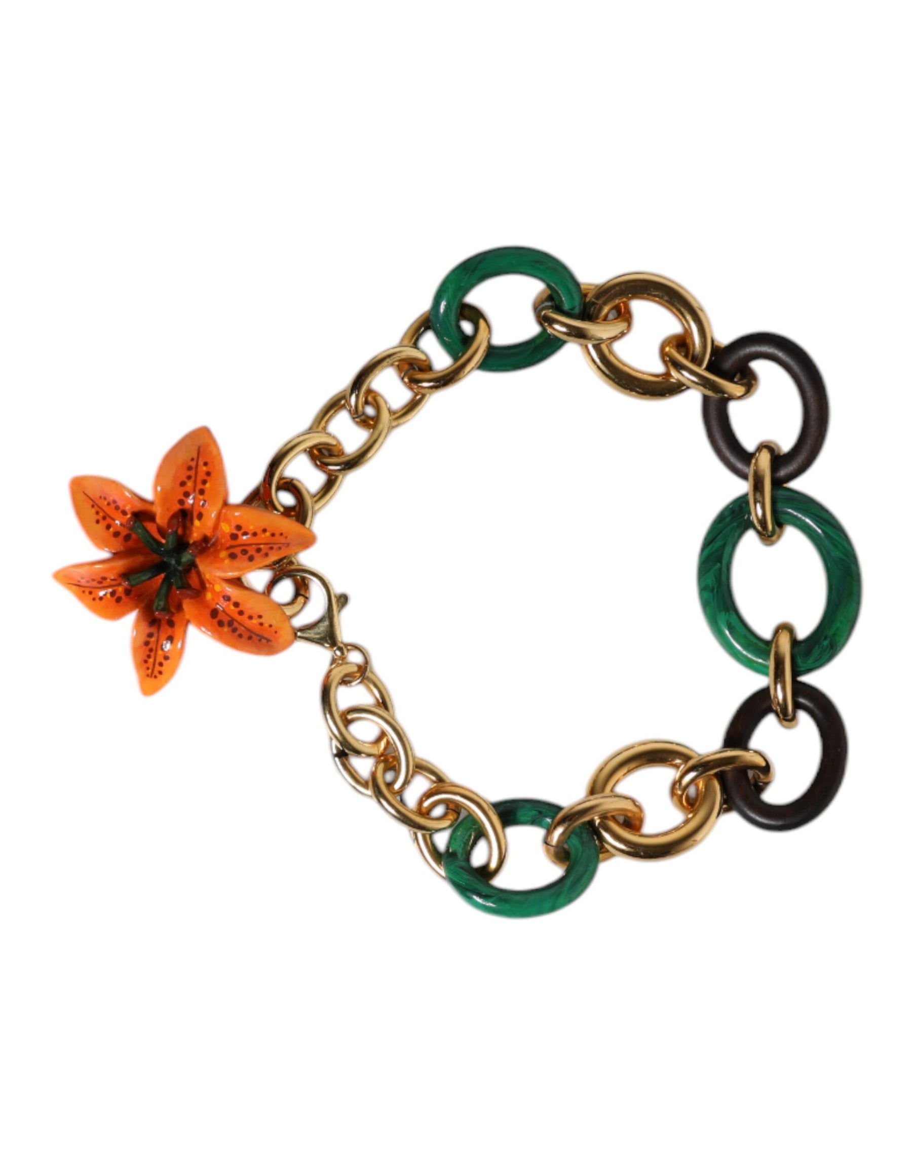 Dolce & Gabbana Multicolor Gold Brass Orange Lily Floral Chain Necklace | Regal Royce