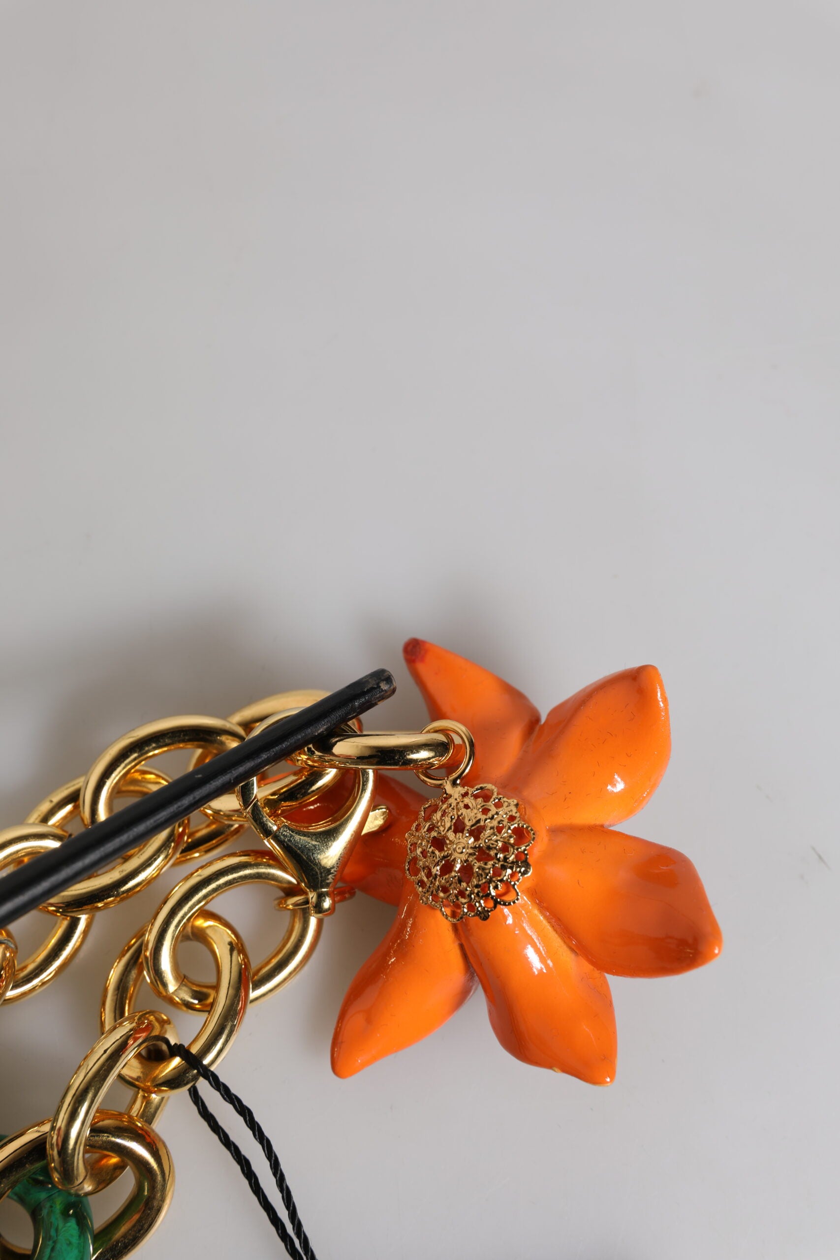 Dolce & Gabbana Multicolor Gold Brass Orange Lily Floral Chain Necklace | Regal Royce