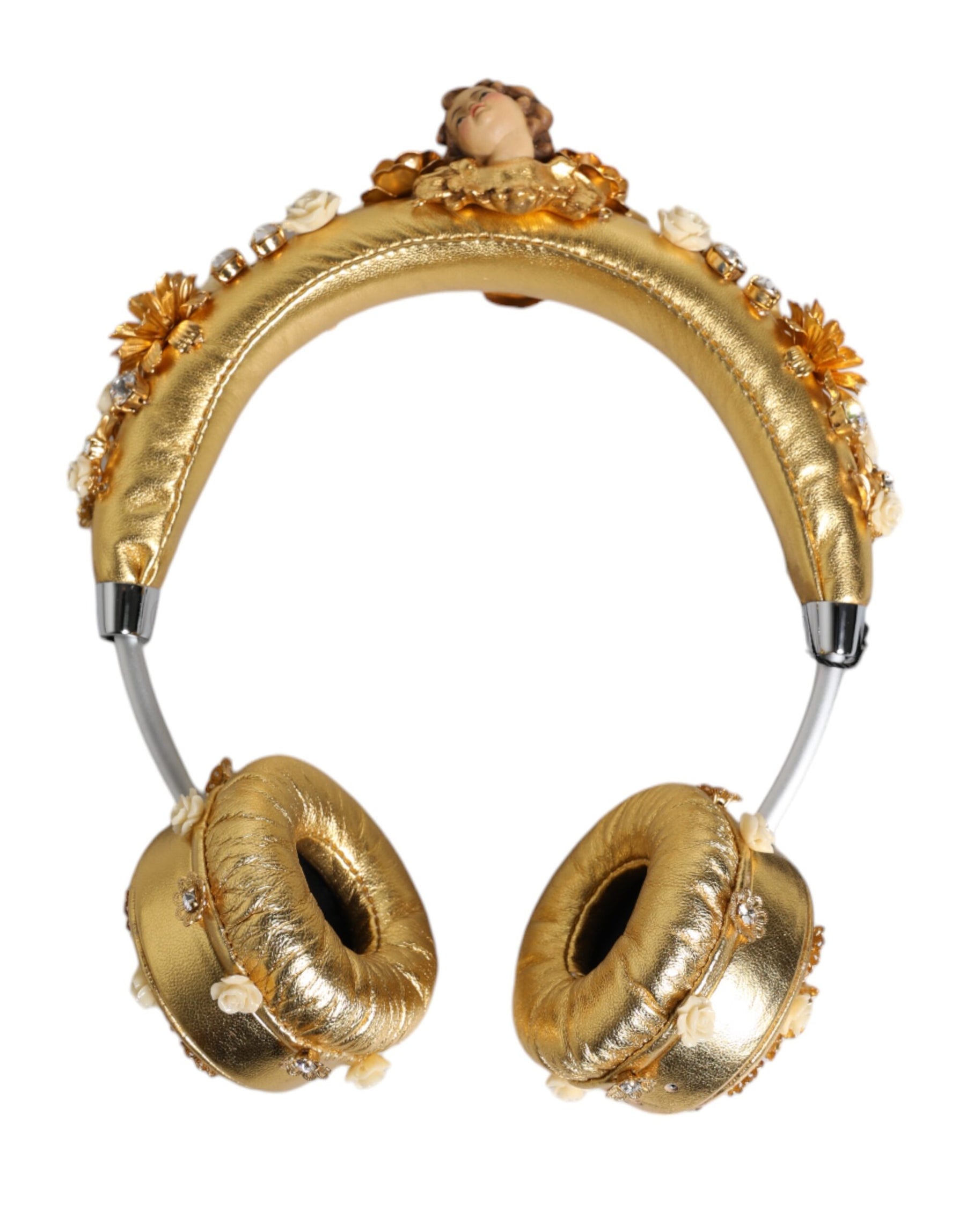 Dolce & Gabbana Gold Leather Floral Crystal Angel Headset Headphones | Regal Royce