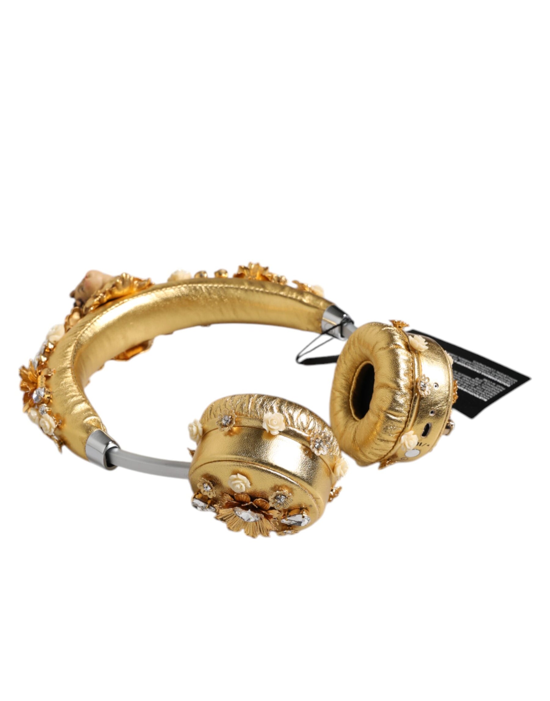 Dolce & Gabbana Gold Leather Floral Crystal Angel Headset Headphones | Regal Royce