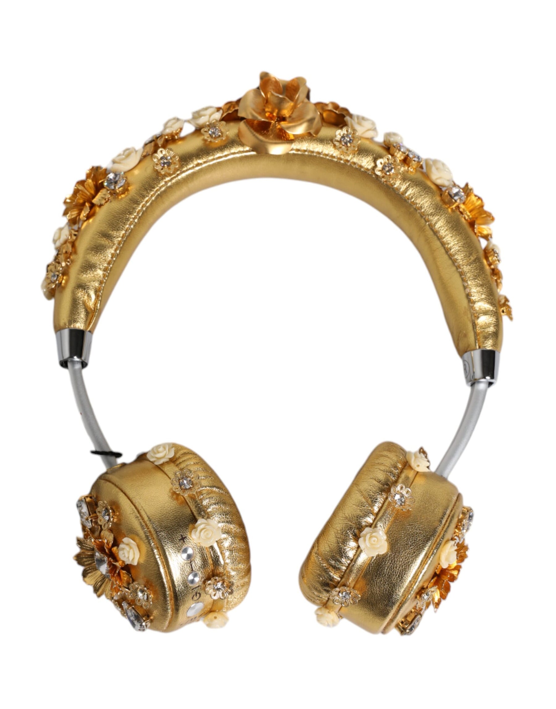 Dolce & Gabbana Gold Leather Floral Crystal Angel Headset Headphones | Regal Royce