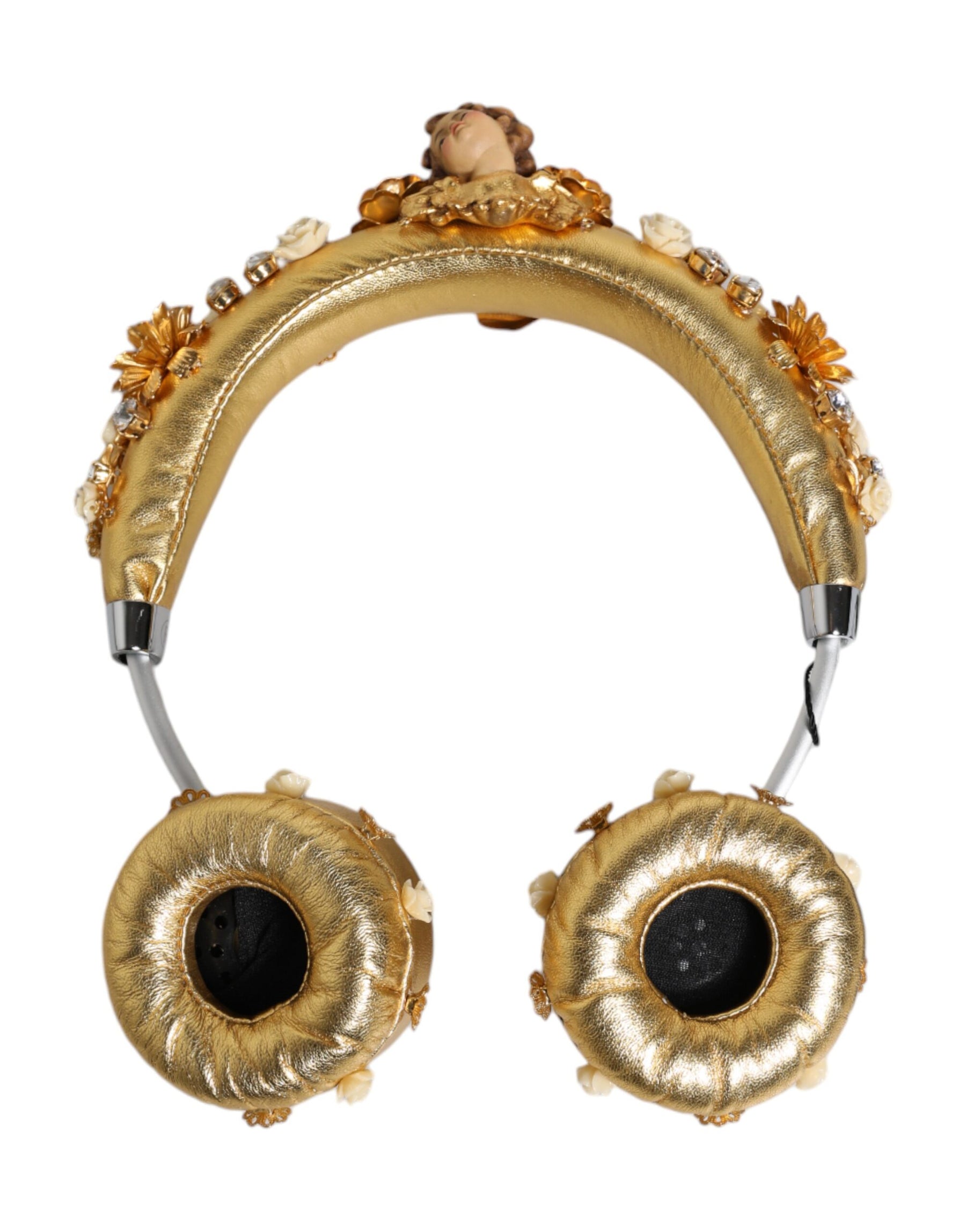 Dolce & Gabbana Gold Leather Floral Crystal Angel Headset Headphones | Regal Royce