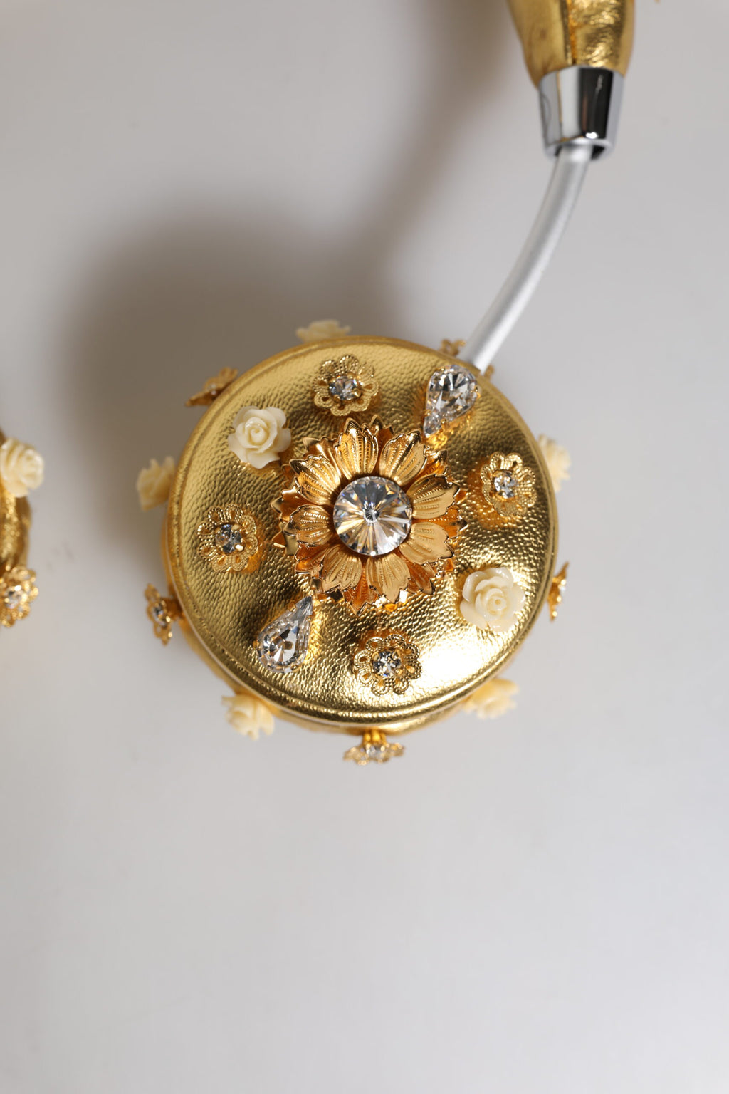Dolce & Gabbana Gold Leather Floral Crystal Angel Headset Headphones