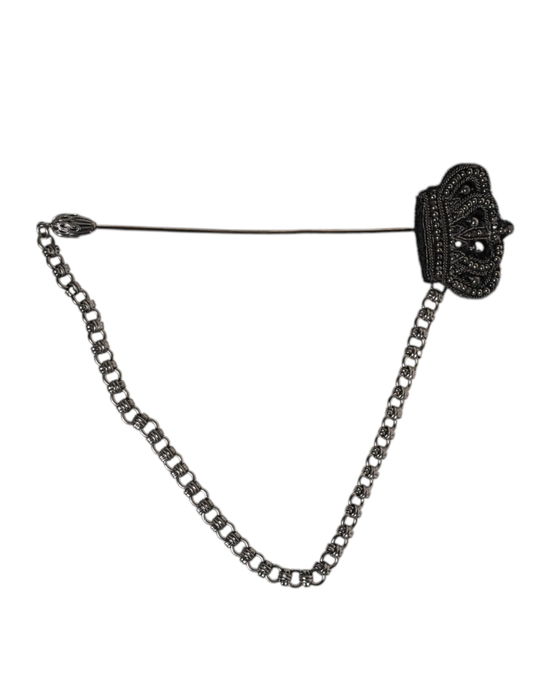 Dolce & Gabbana Silver Tone Brass Crown Chain Women Brooch Lapel Pin | Regal Royce
