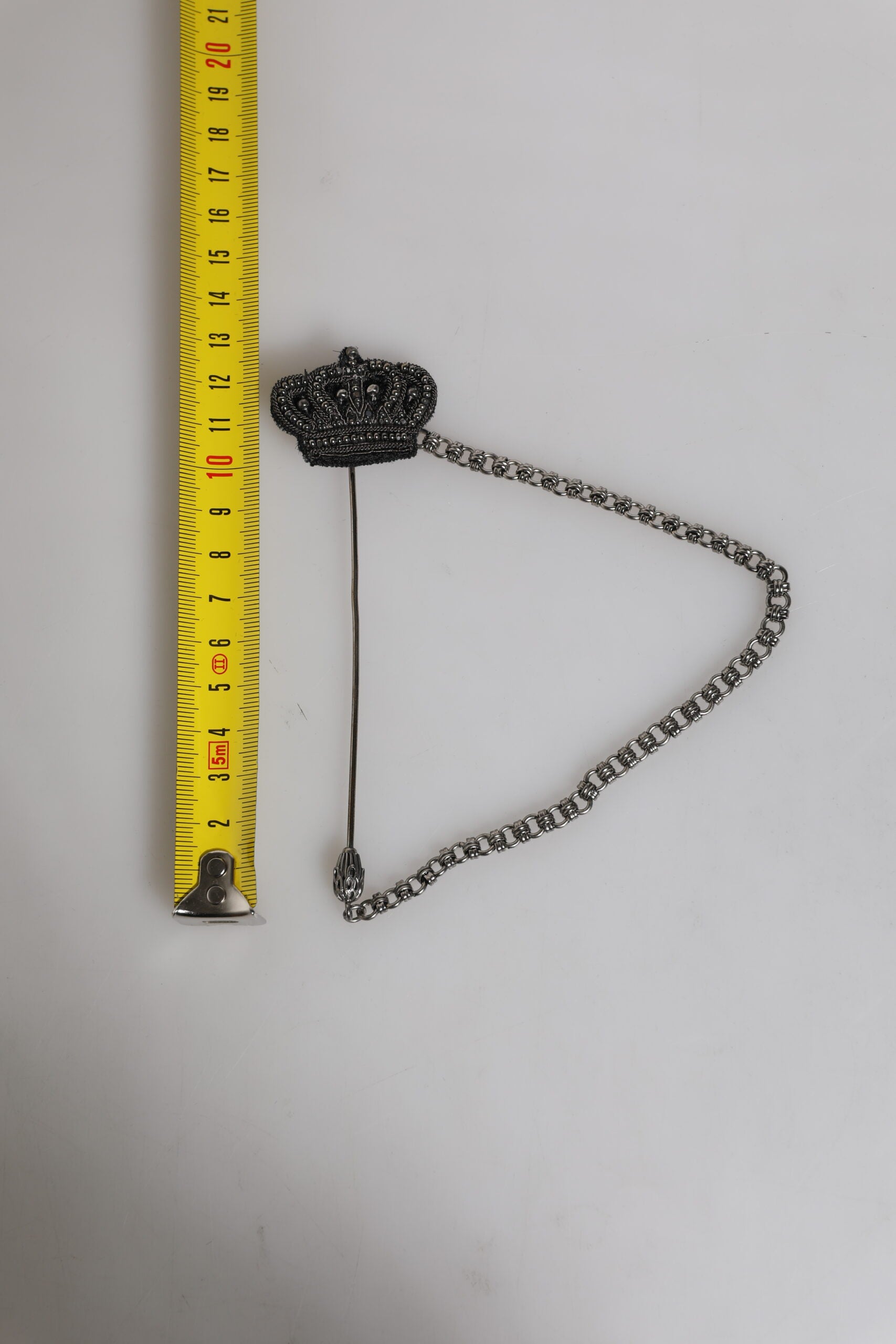 Dolce & Gabbana Silver Tone Brass Crown Chain Women Brooch Lapel Pin | Regal Royce