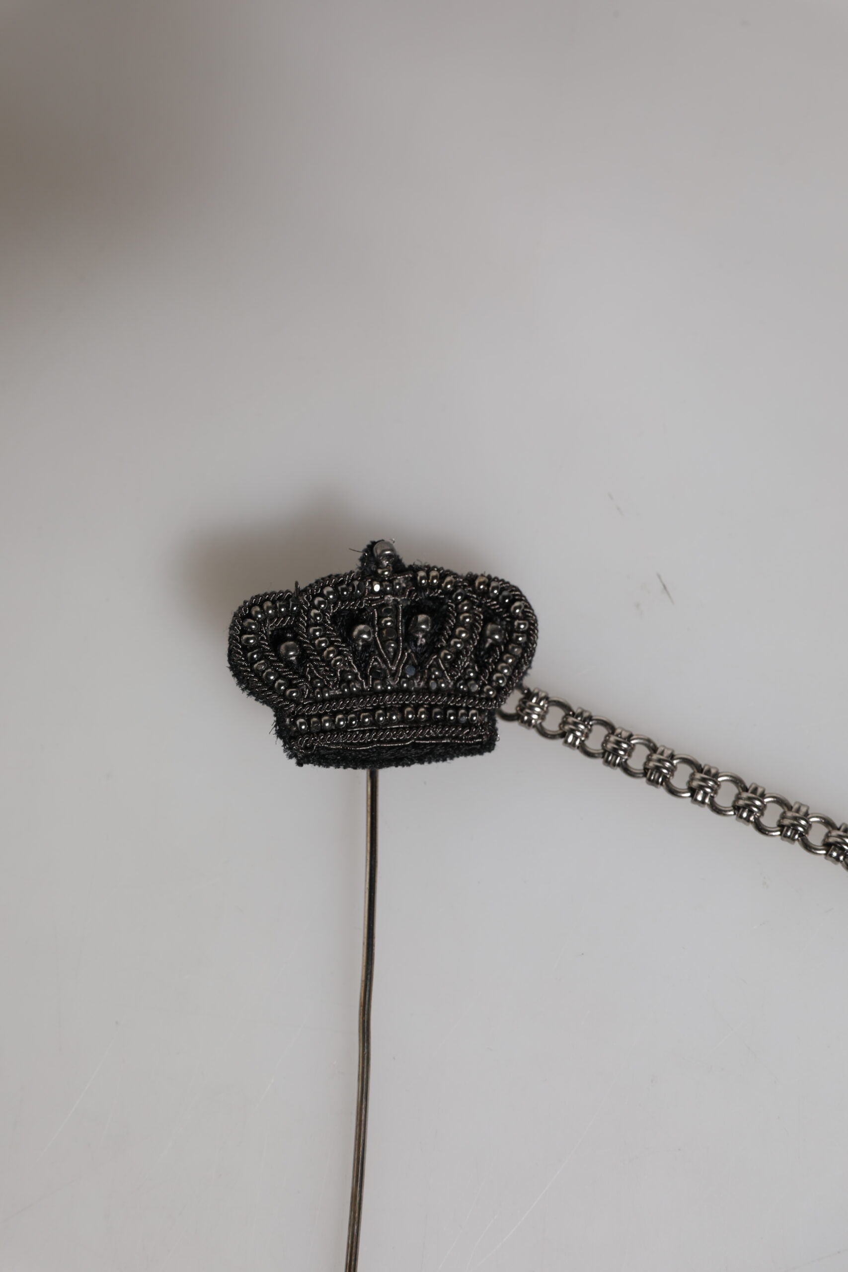 Dolce & Gabbana Silver Tone Brass Crown Chain Women Brooch Lapel Pin | Regal Royce