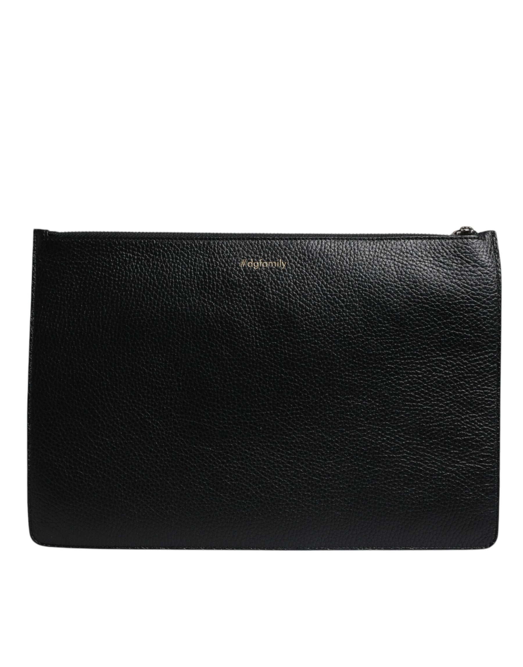 Dolce & Gabbana Black Leather #DGFAMILY Embellished Men Zip Pouch Bag | Regal Royce