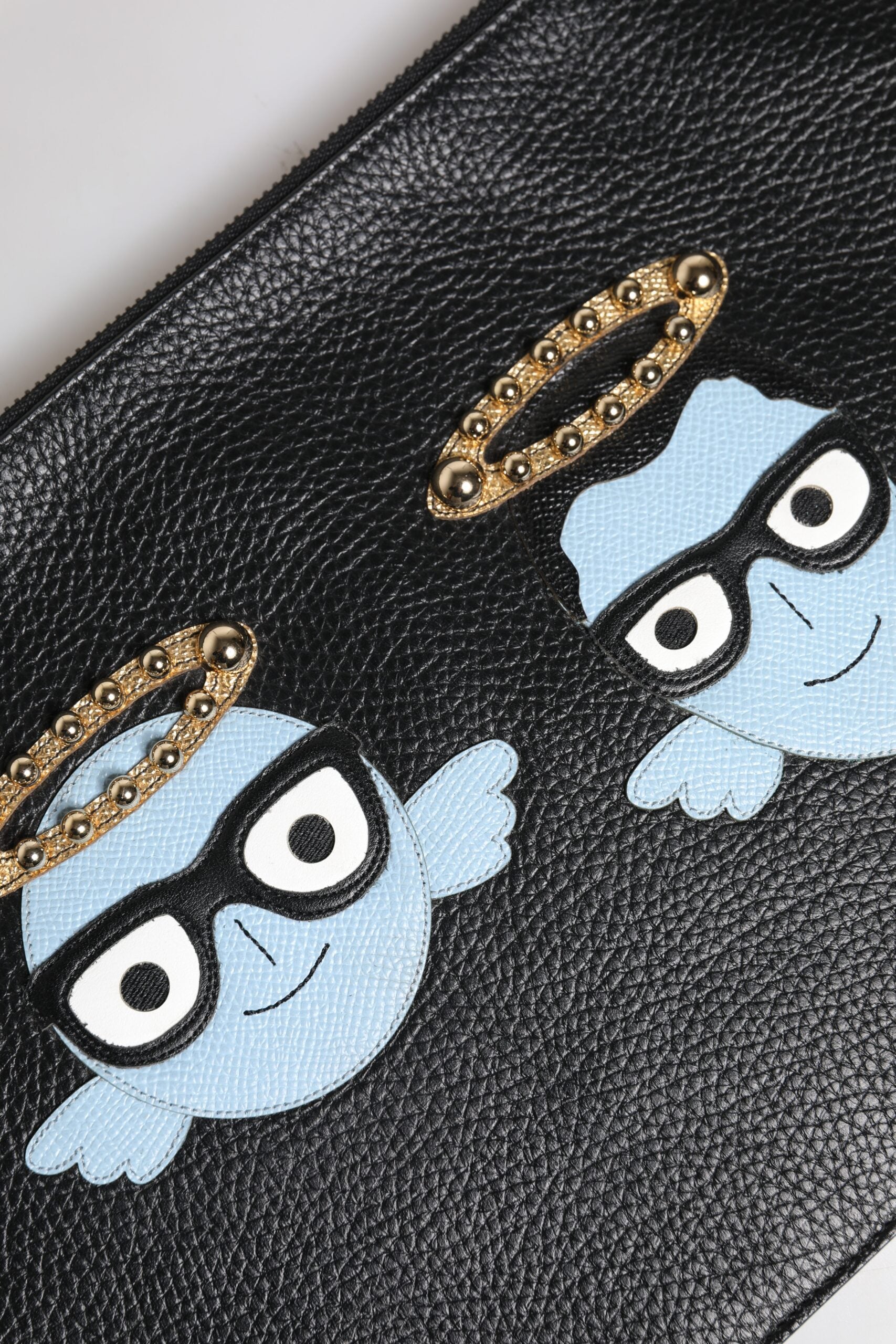 Dolce & Gabbana Black Leather #DGFAMILY Embellished Men Zip Pouch Bag | Regal Royce