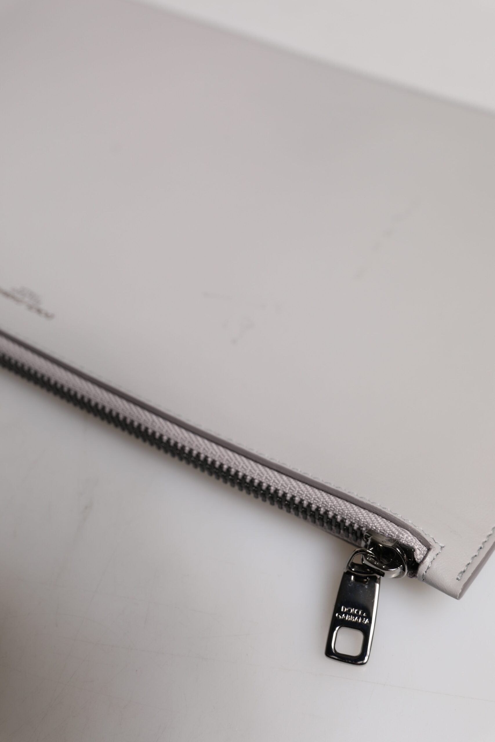 Dolce & Gabbana Gray Solid Leather DG Logo Men Clutch Zip Pouch Bag | Regal Royce