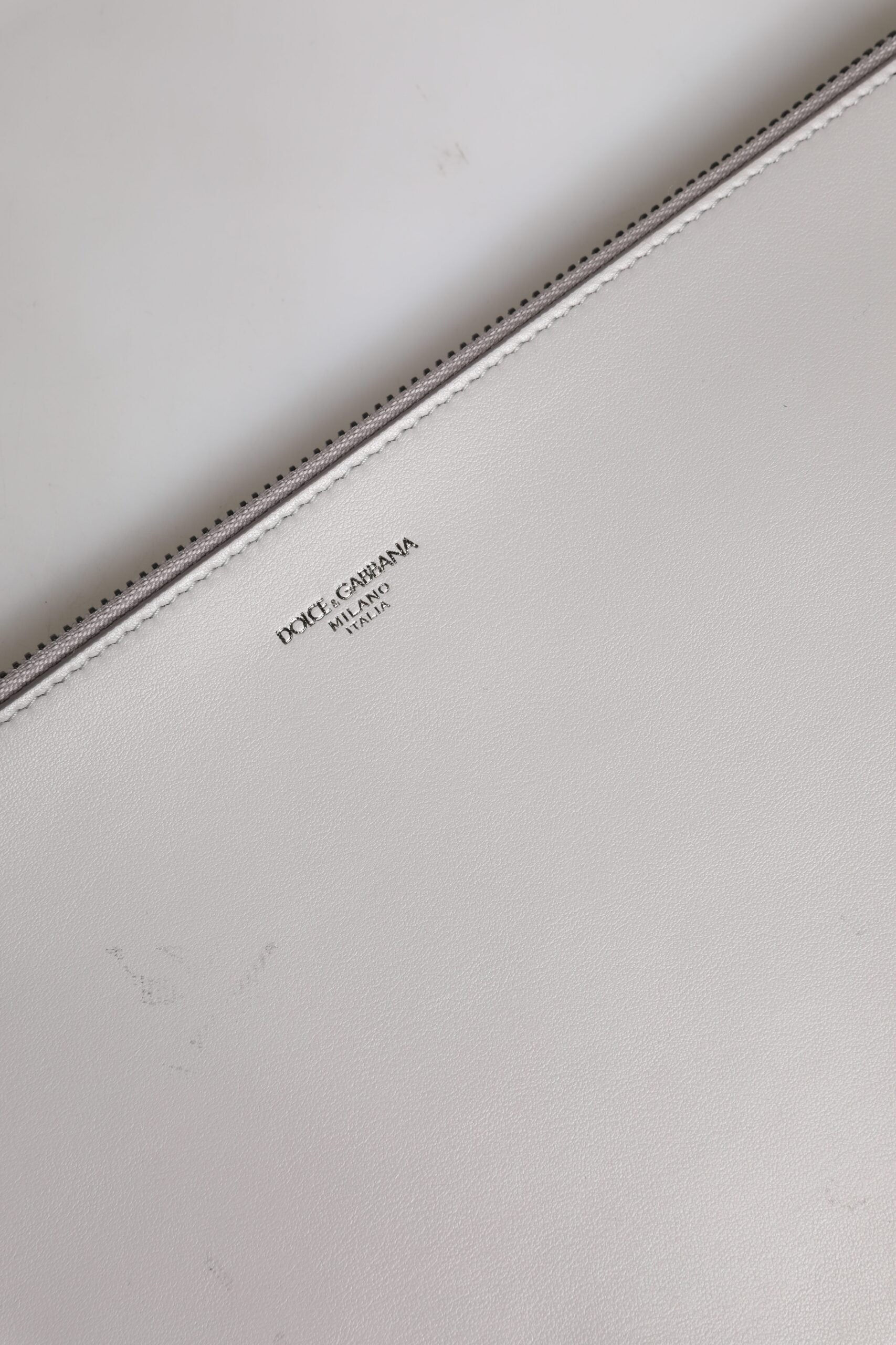 Dolce & Gabbana Gray Solid Leather DG Logo Men Clutch Zip Pouch Bag | Regal Royce