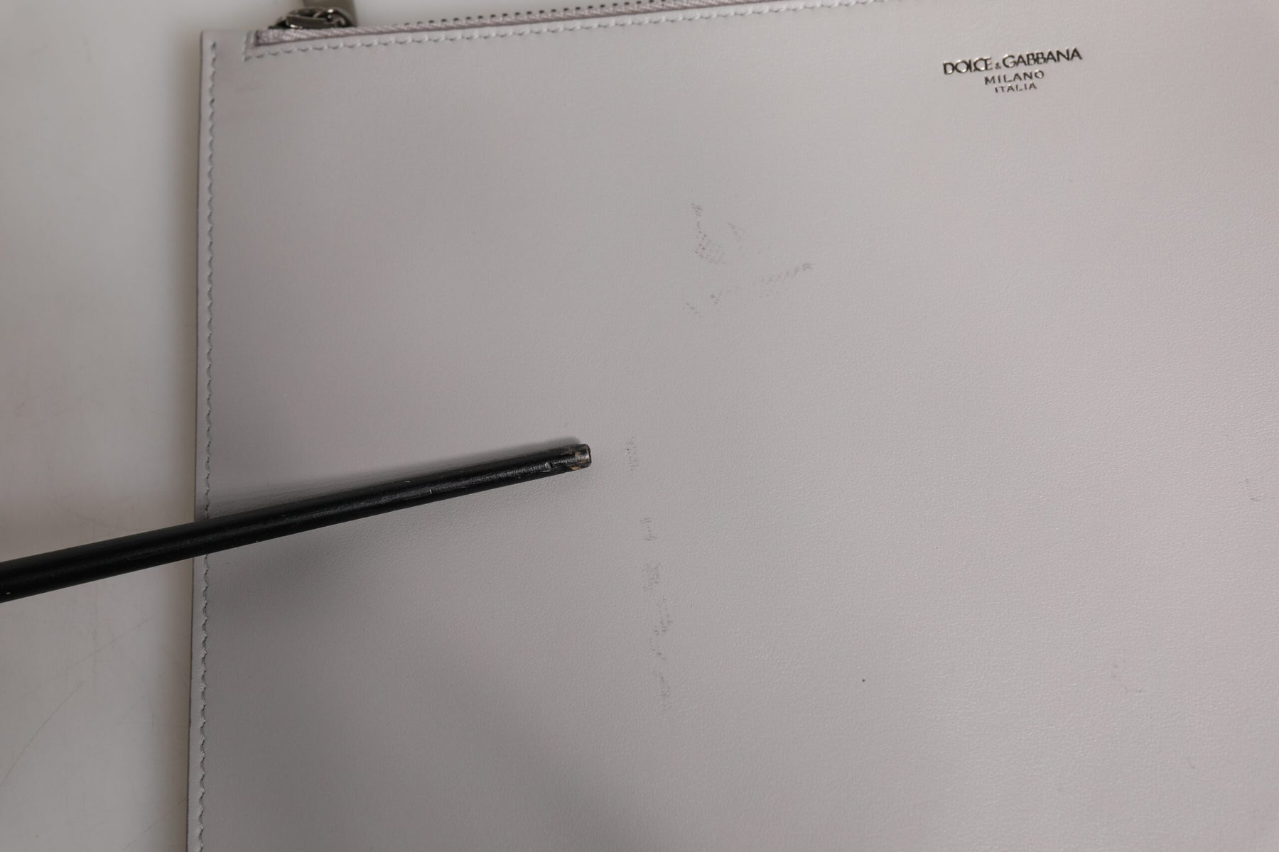 Dolce & Gabbana Gray Solid Leather DG Logo Men Clutch Zip Pouch Bag | Regal Royce