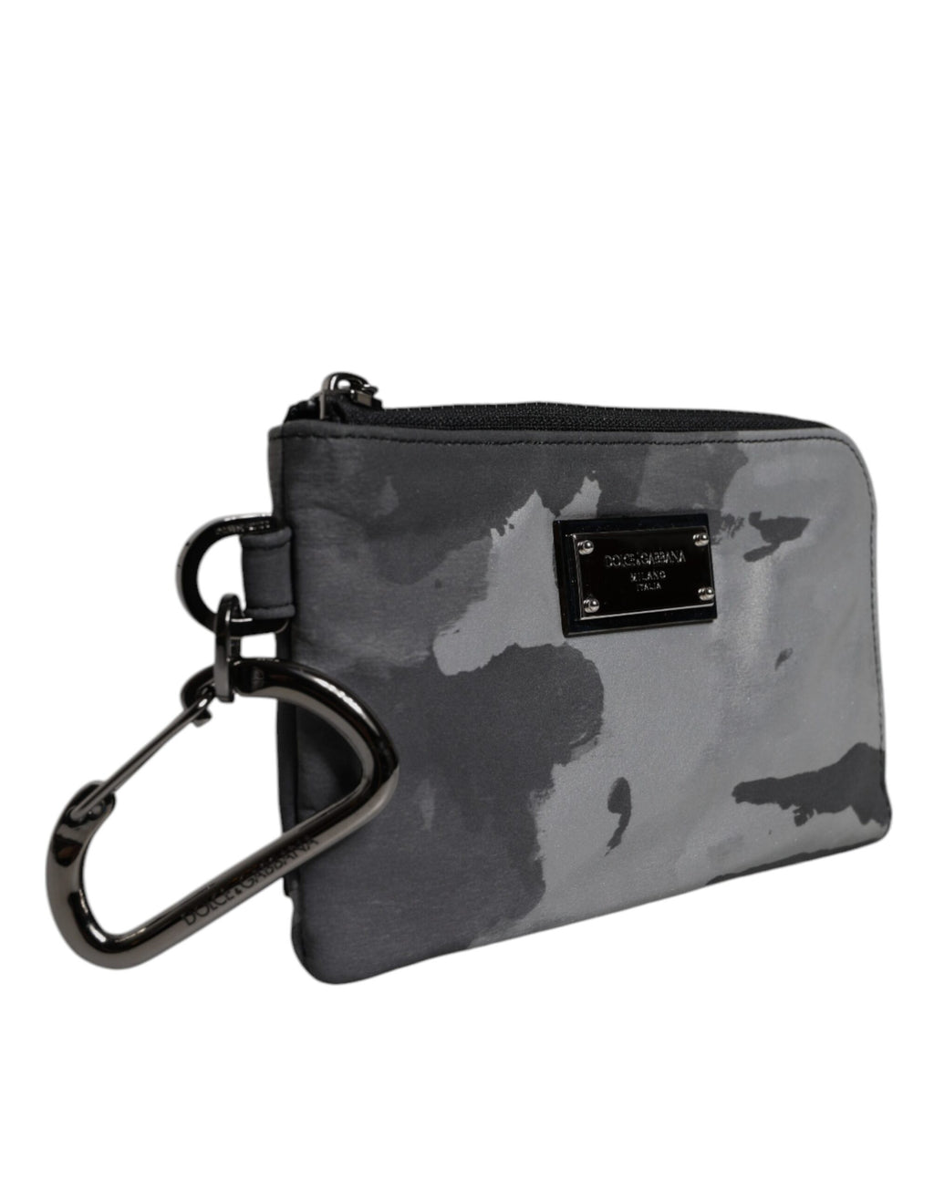 Dolce & Gabbana Black Gray Camouflage Logo Plaque Keyring Pouch Bag