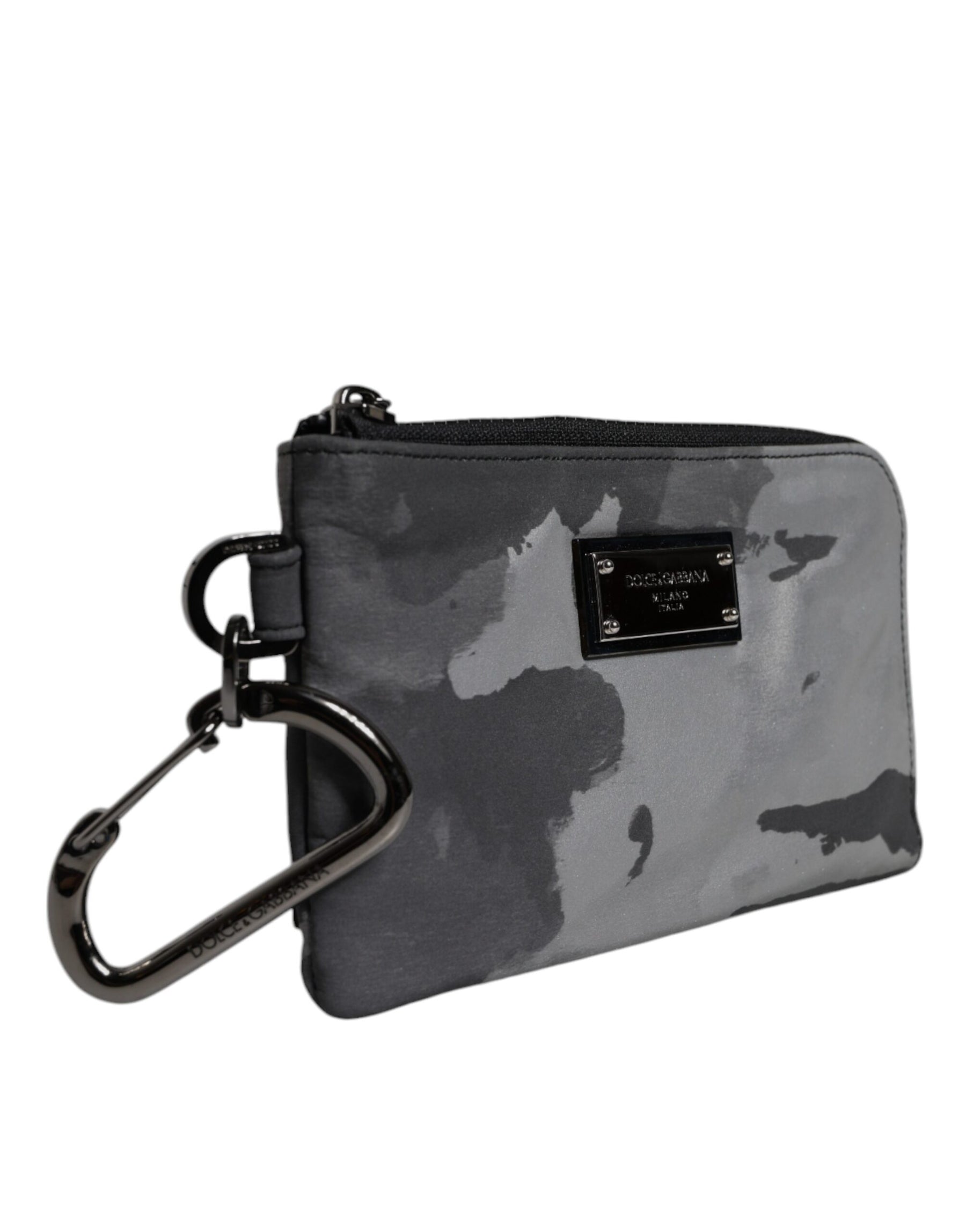 Dolce & Gabbana Black Gray Camouflage Logo Plaque Keyring Pouch Bag | Regal Royce