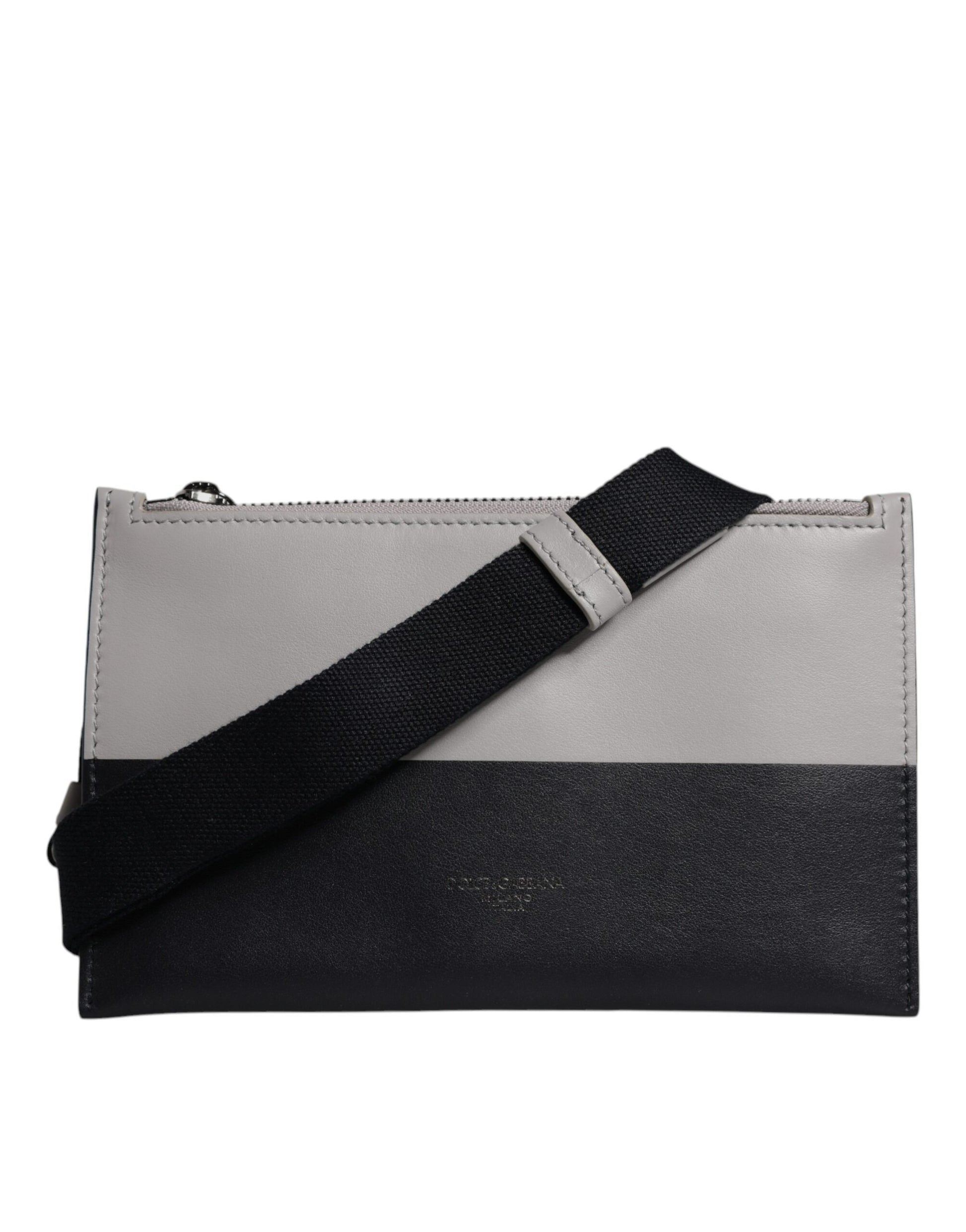 Dolce & Gabbana Black White Leather Logo Embossed Crossbody Bag