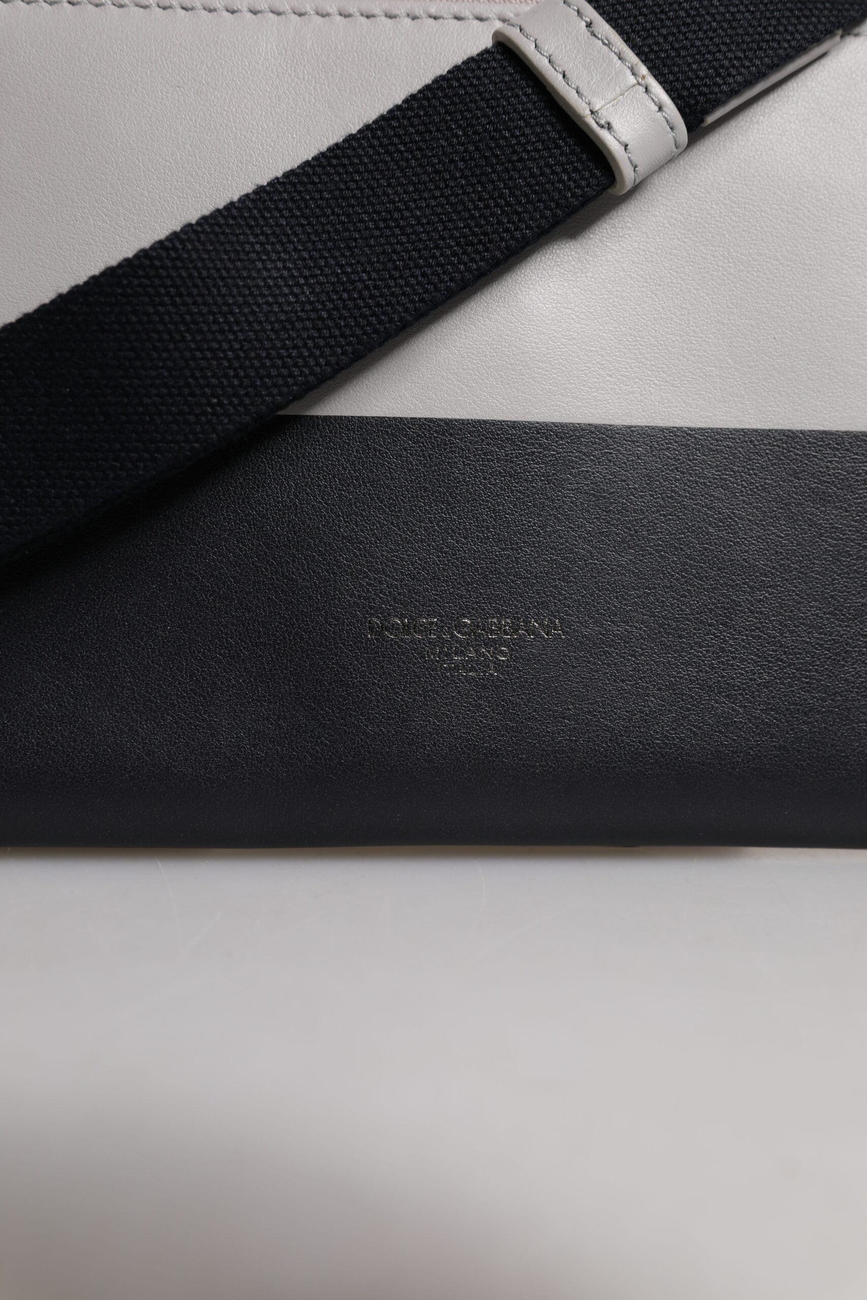 Dolce & Gabbana Black White Leather Logo Embossed Crossbody Bag | Regal Royce