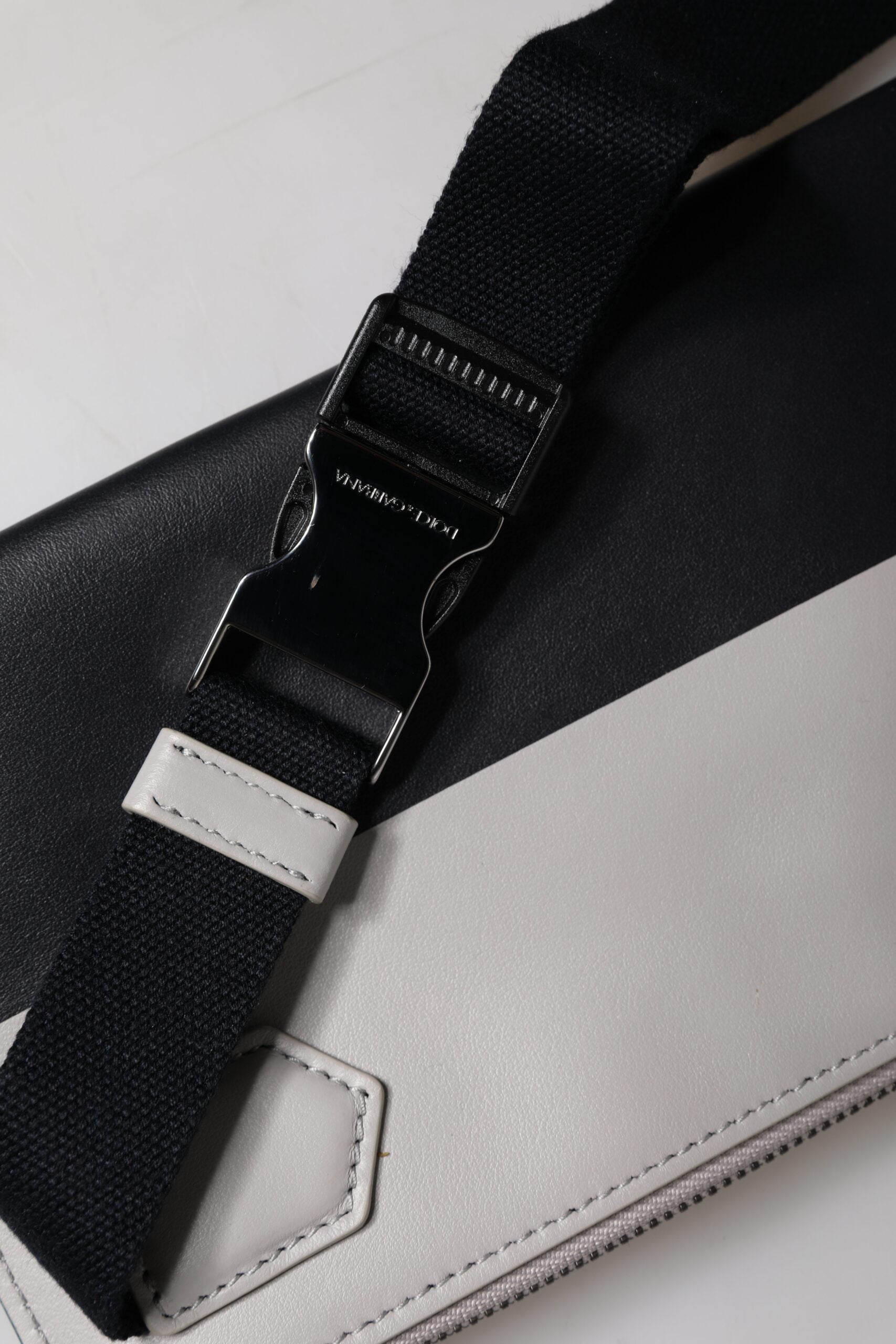 Dolce & Gabbana Black White Leather Logo Embossed Crossbody Bag | Regal Royce