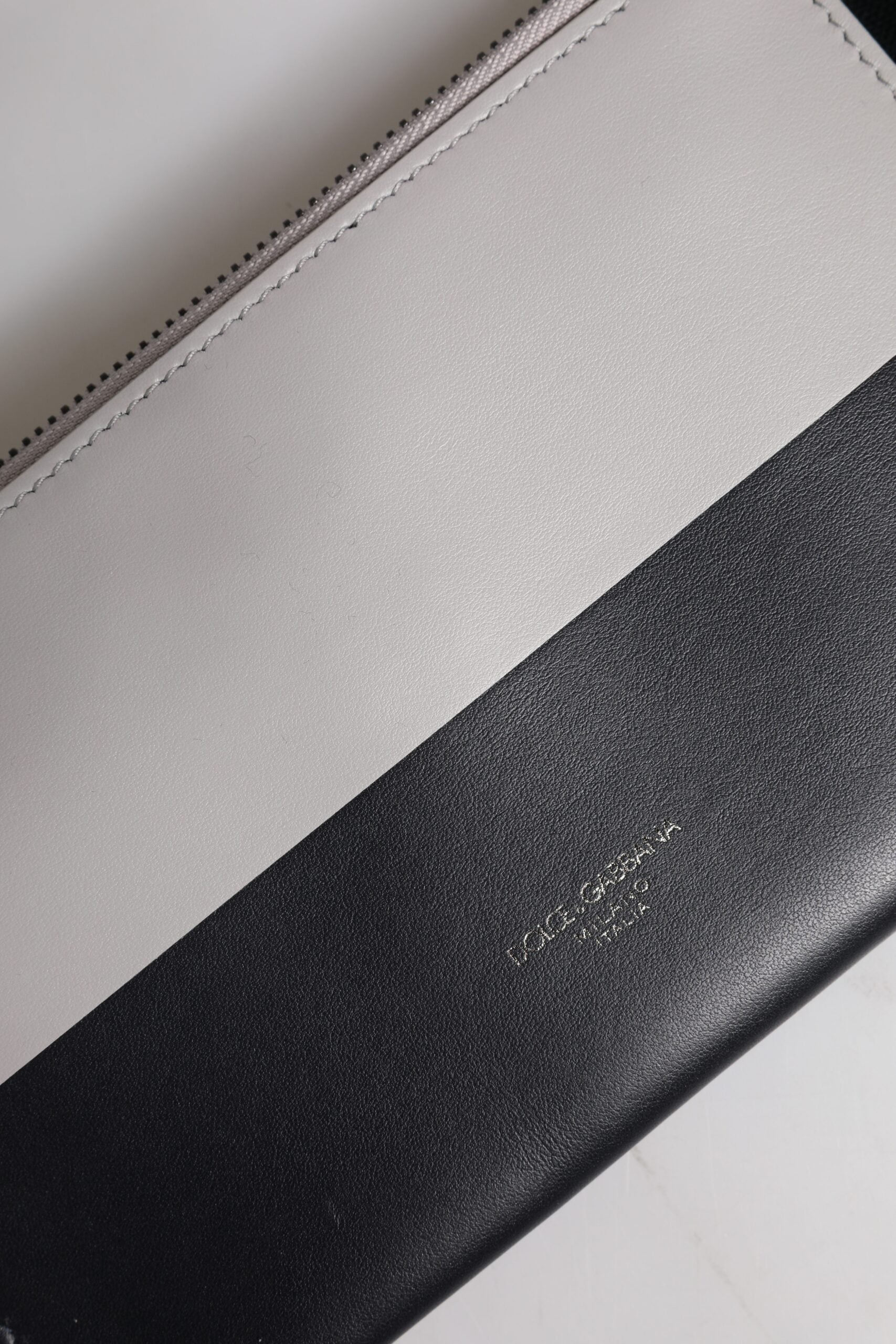 Dolce & Gabbana Black White Leather Logo Embossed Crossbody Bag | Regal Royce