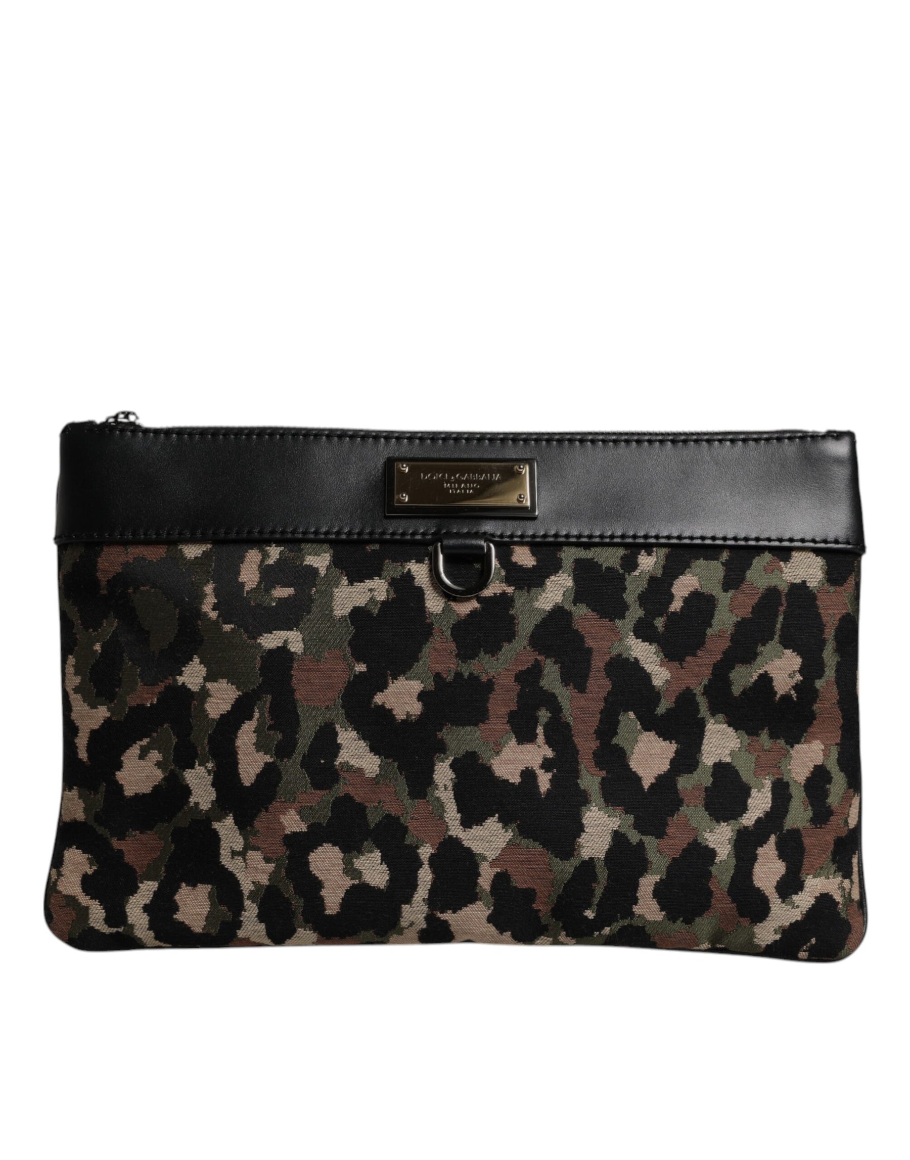 Dolce & Gabbana Multicolor Leopard Jacquard Print Logo Plaque Pouch Bag | Regal Royce