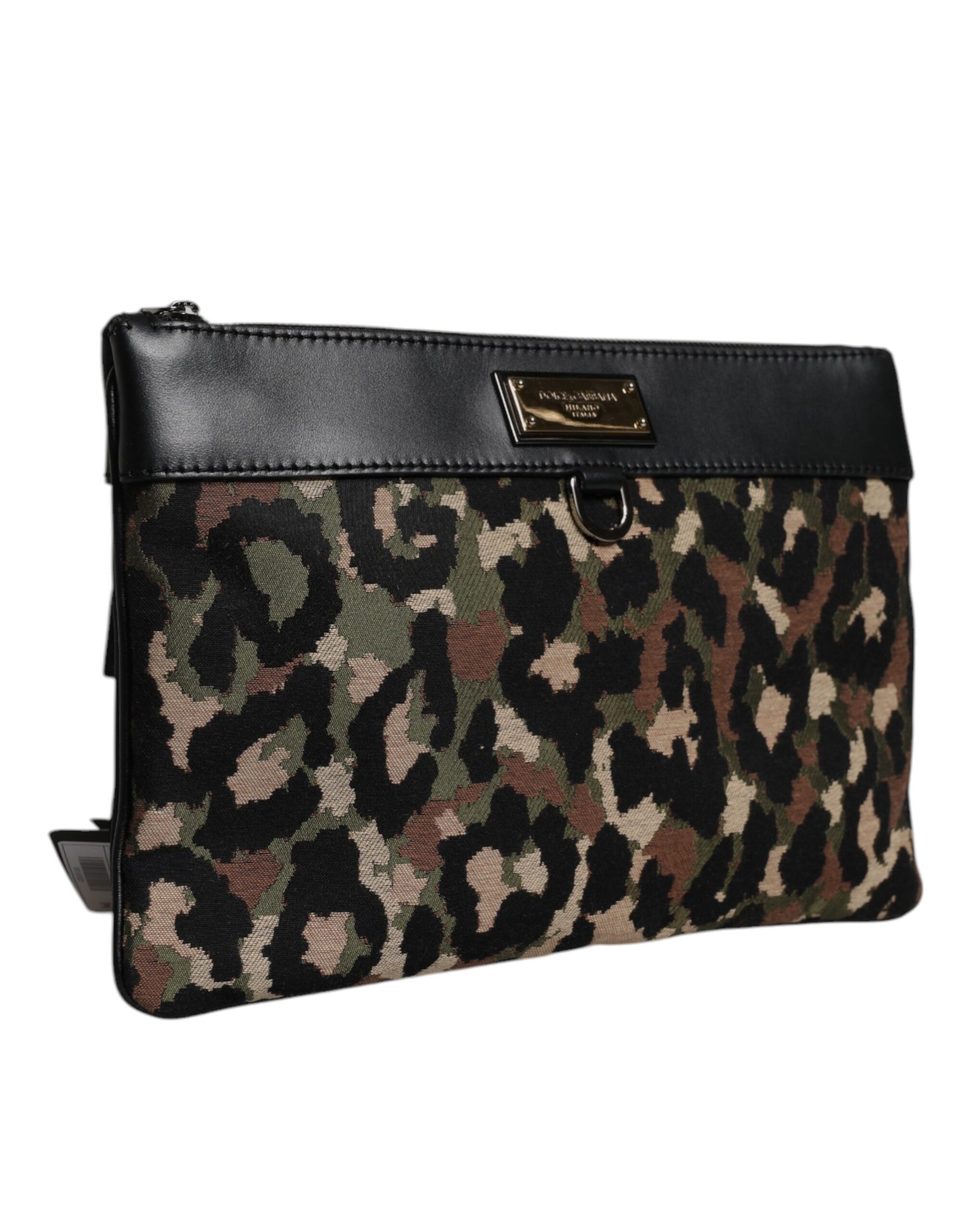 Dolce & Gabbana Multicolor Leopard Jacquard Print Logo Plaque Pouch Bag | Regal Royce