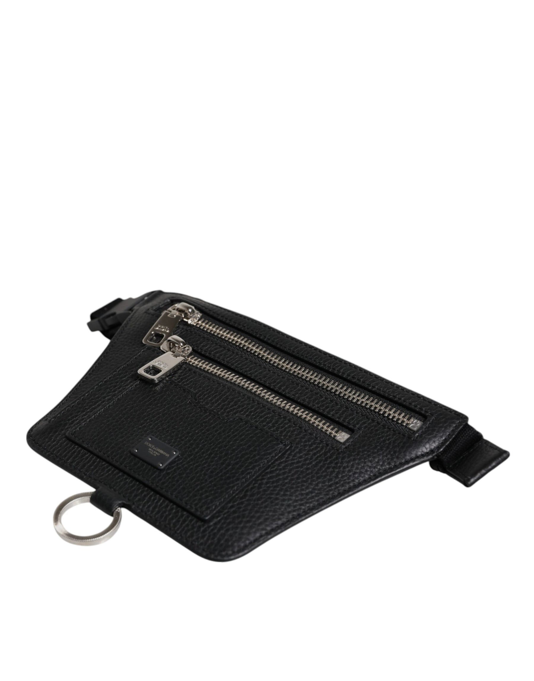 Dolce & Gabbana Black Calfskin Logo Plaque Belt Waist Men Fanny Pack Bag | Regal Royce