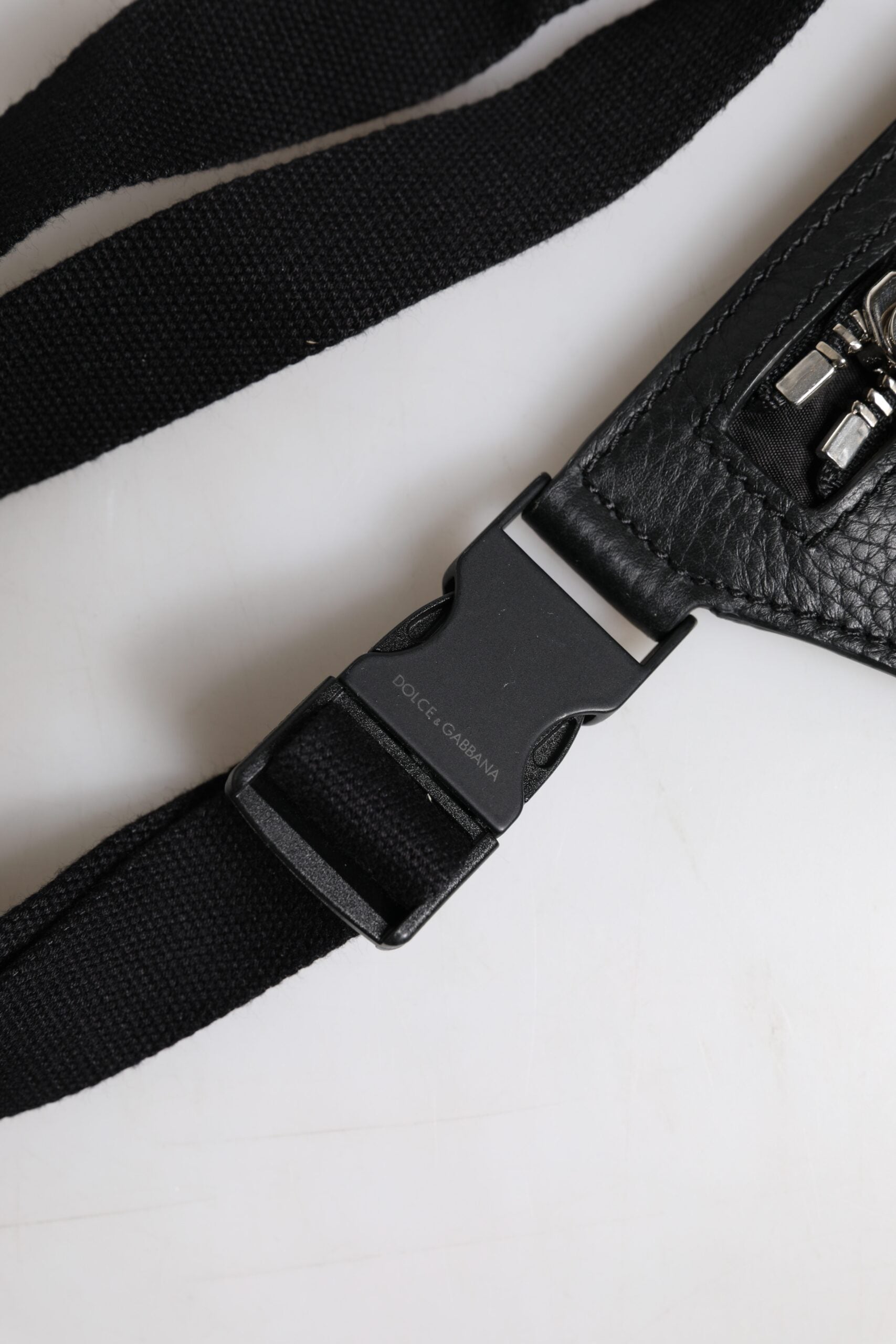 Dolce & Gabbana Black Calfskin Logo Plaque Belt Waist Men Fanny Pack Bag | Regal Royce