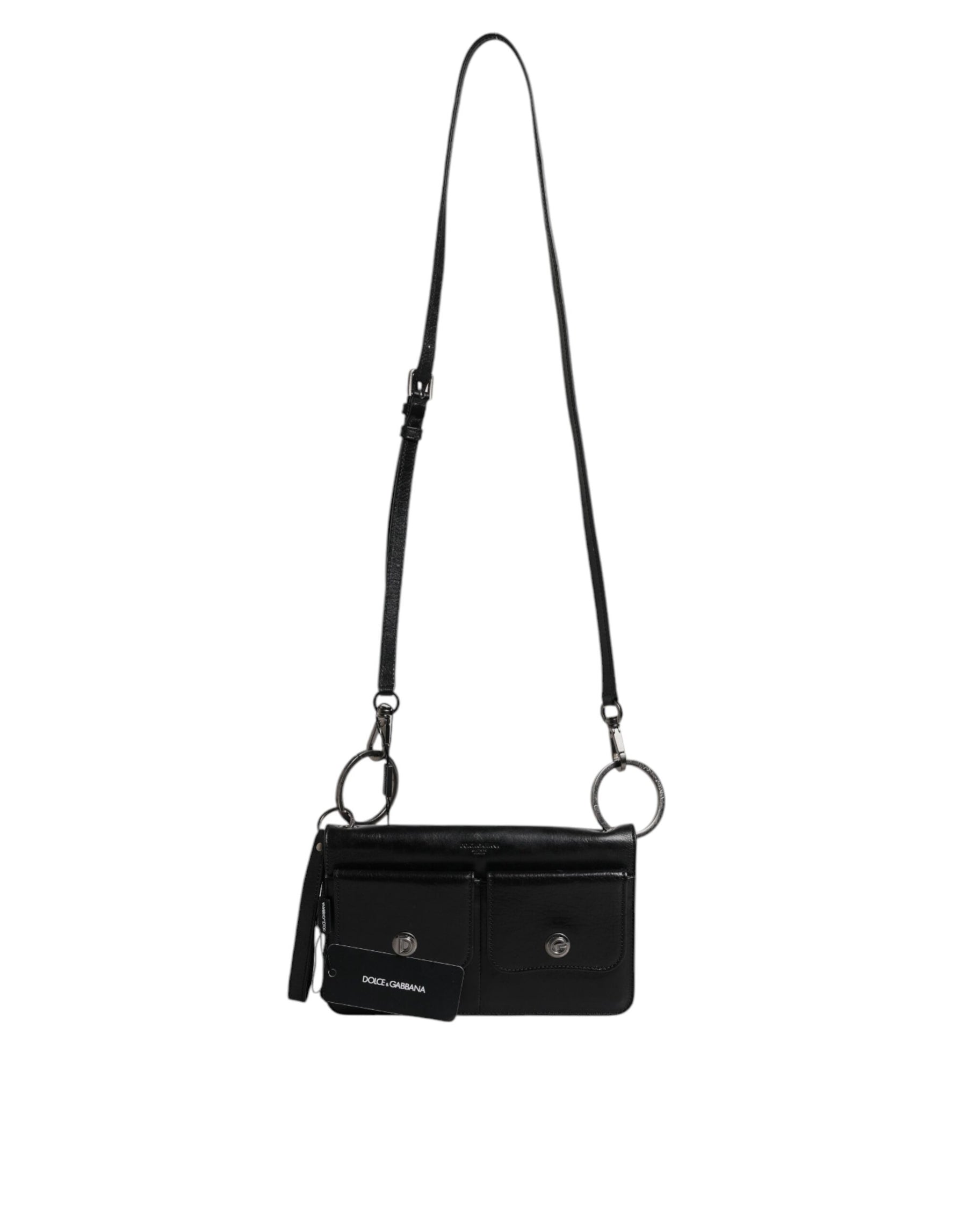 Dolce & Gabbana Black Leather Logo Purse Shoulder Crossbody Bag | Regal Royce