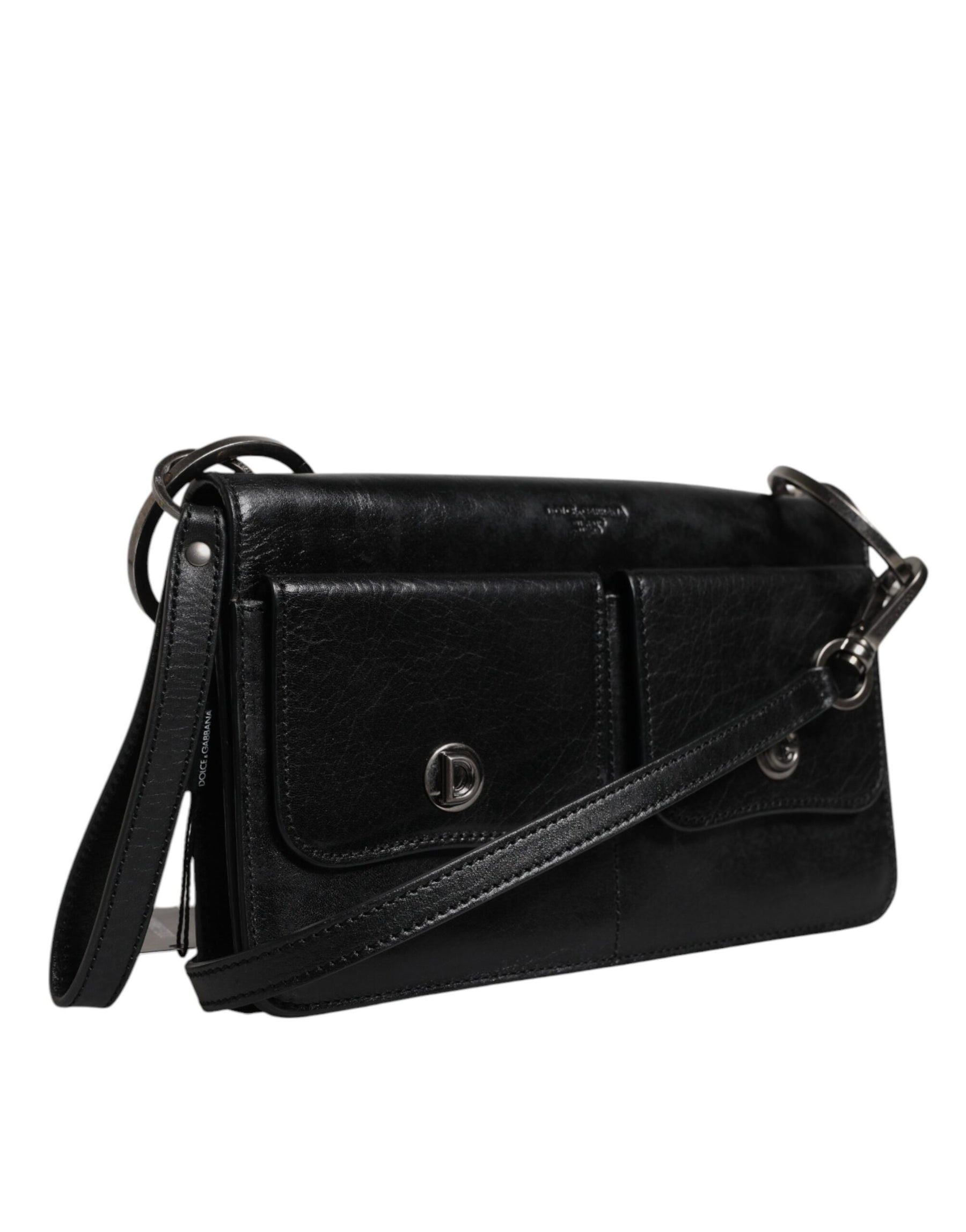 Dolce & Gabbana Black Leather Logo Purse Shoulder Crossbody Bag | Regal Royce