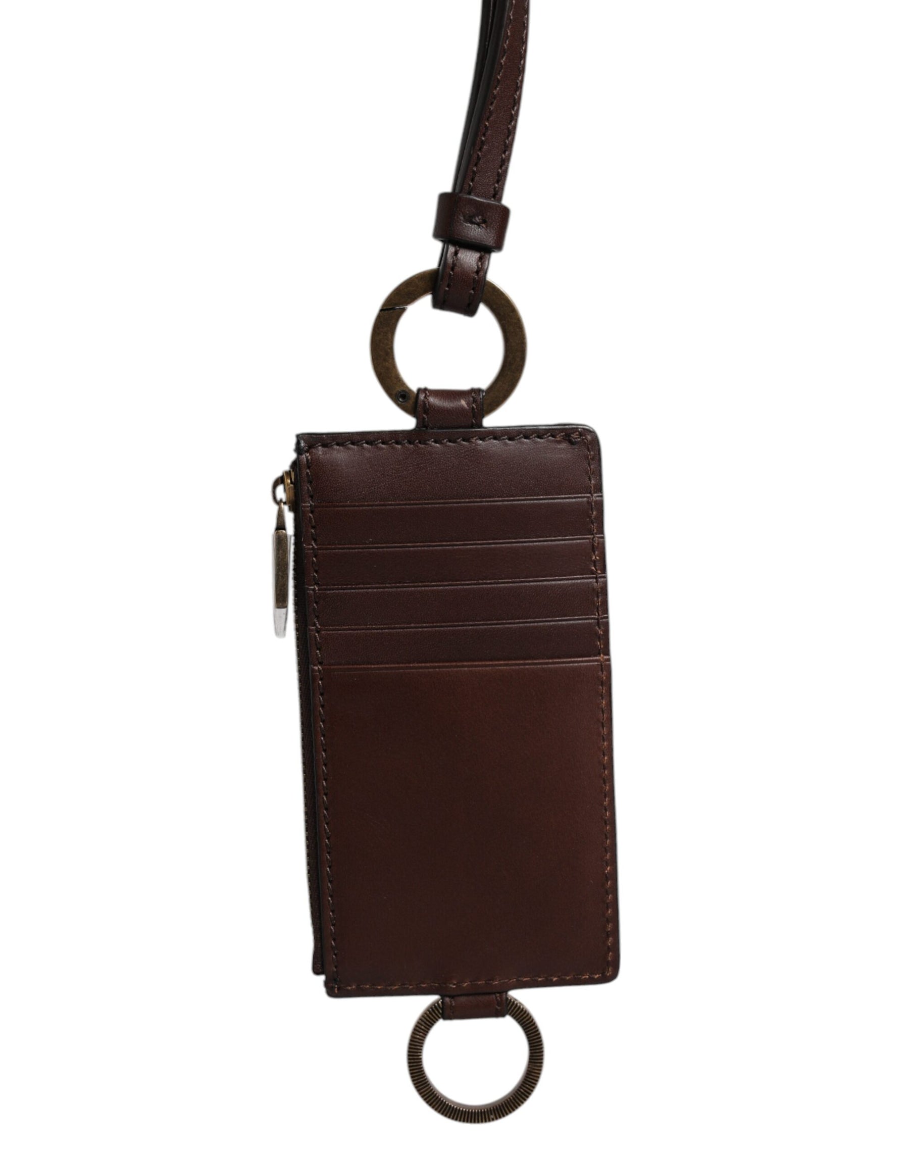 Dolce & Gabbana Brown Calf Leather Lanyard Logo Card Holder Wallet | Regal Royce