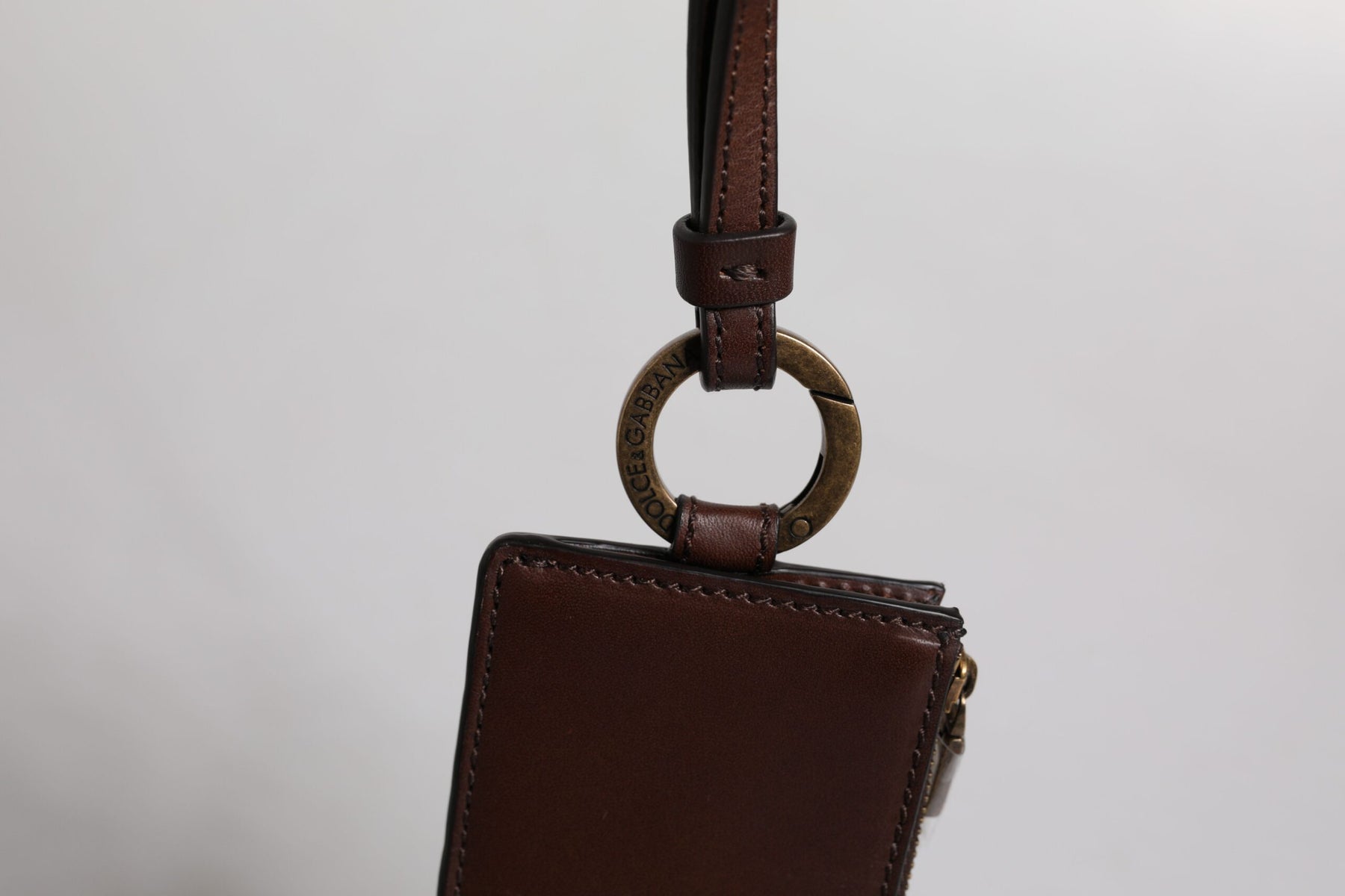 Dolce & Gabbana Brown Calf Leather Lanyard Logo Card Holder Wallet | Regal Royce