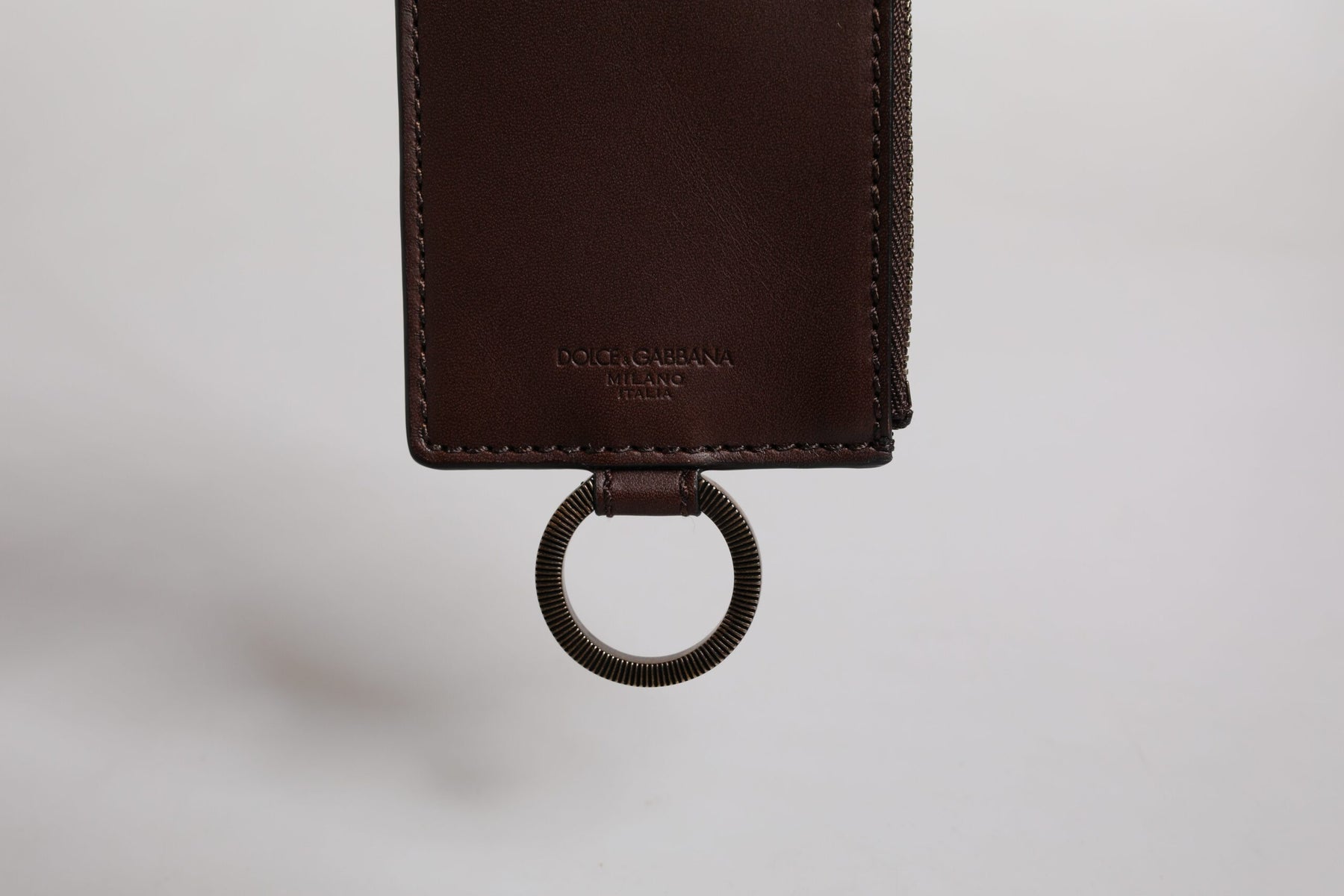 Dolce & Gabbana Brown Calf Leather Lanyard Logo Card Holder Wallet | Regal Royce