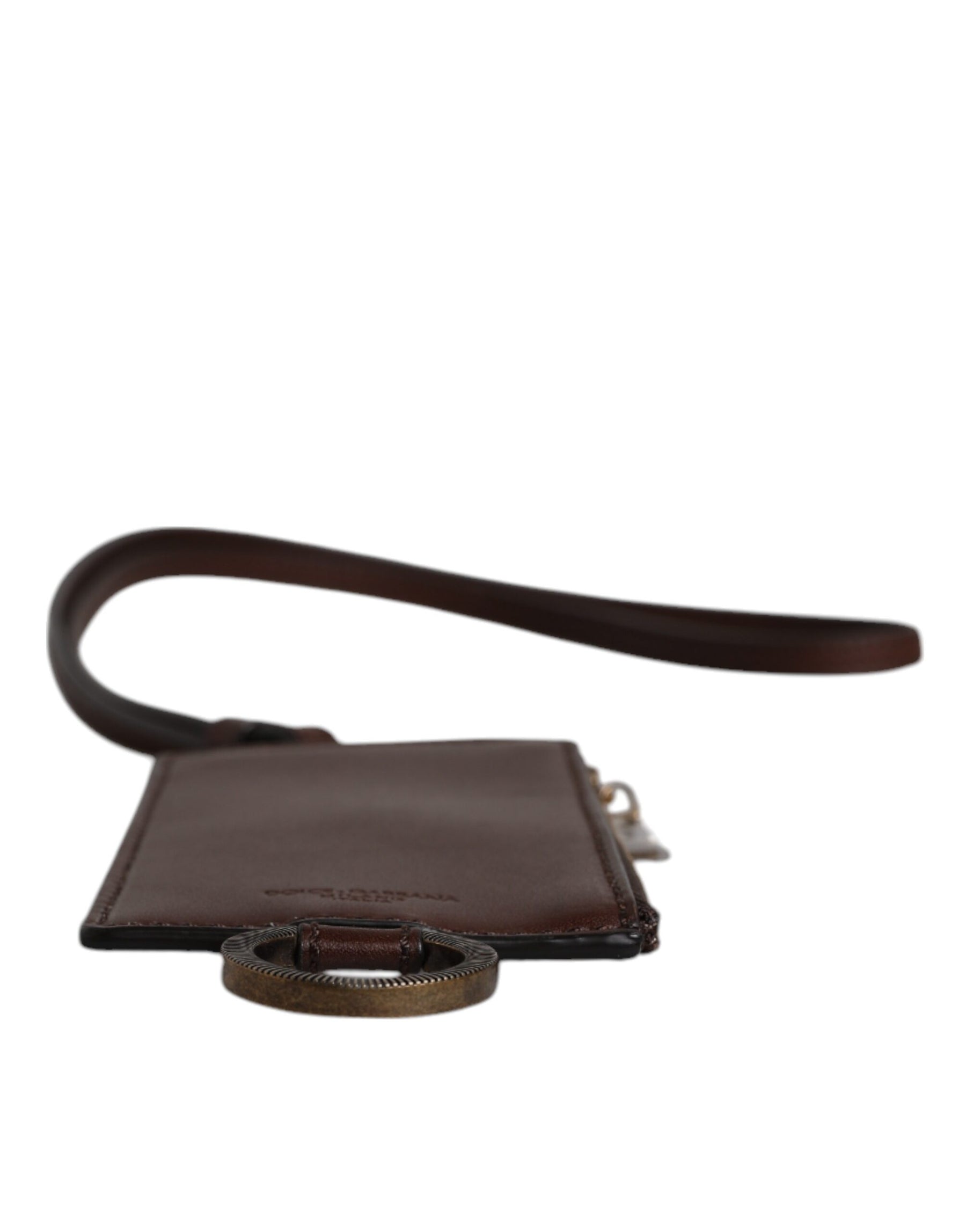 Dolce & Gabbana Brown Calf Leather Lanyard Logo Card Holder Wallet | Regal Royce