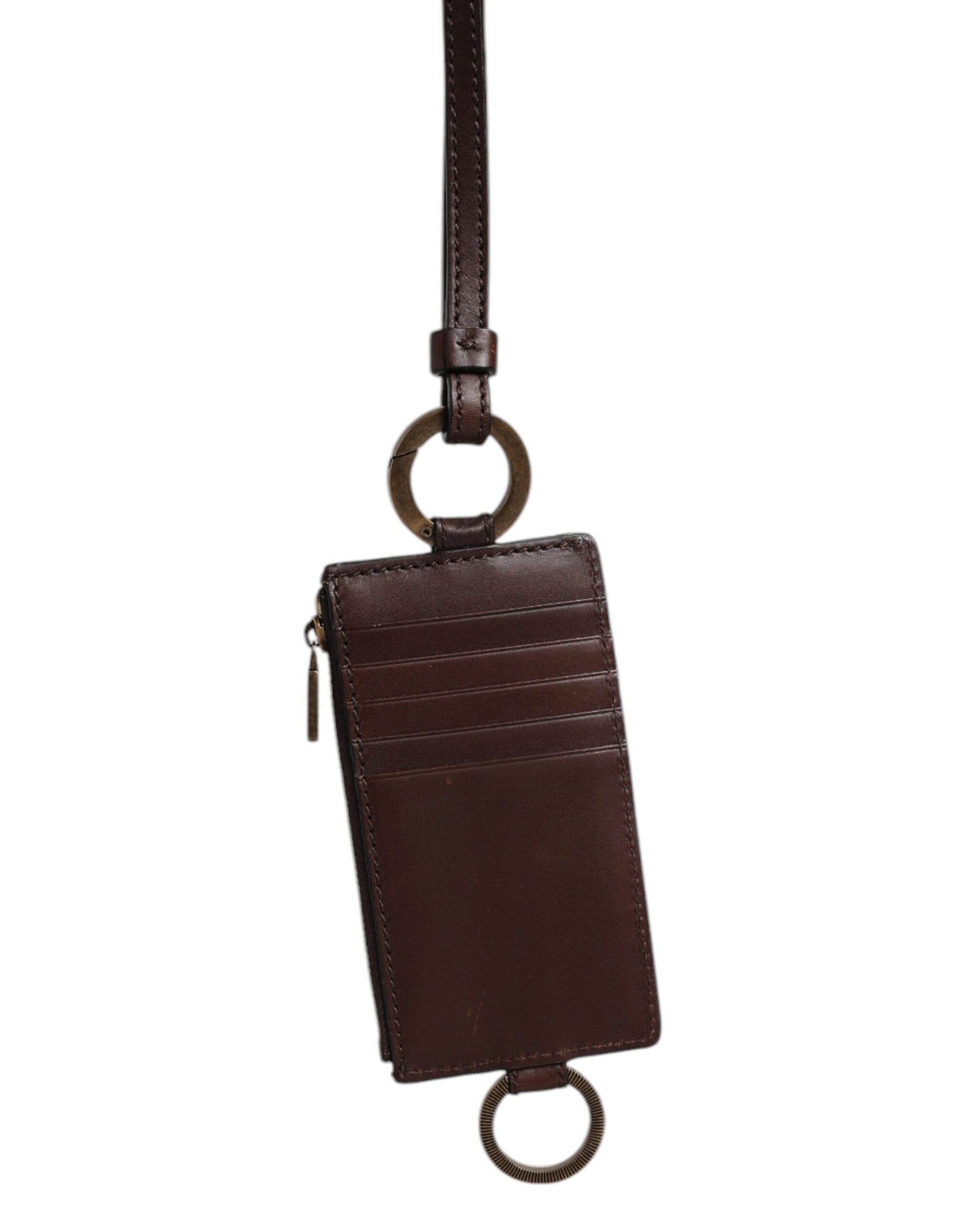 Dolce & Gabbana Brown Calf Leather Lanyard Logo Card Holder Wallet | Regal Royce