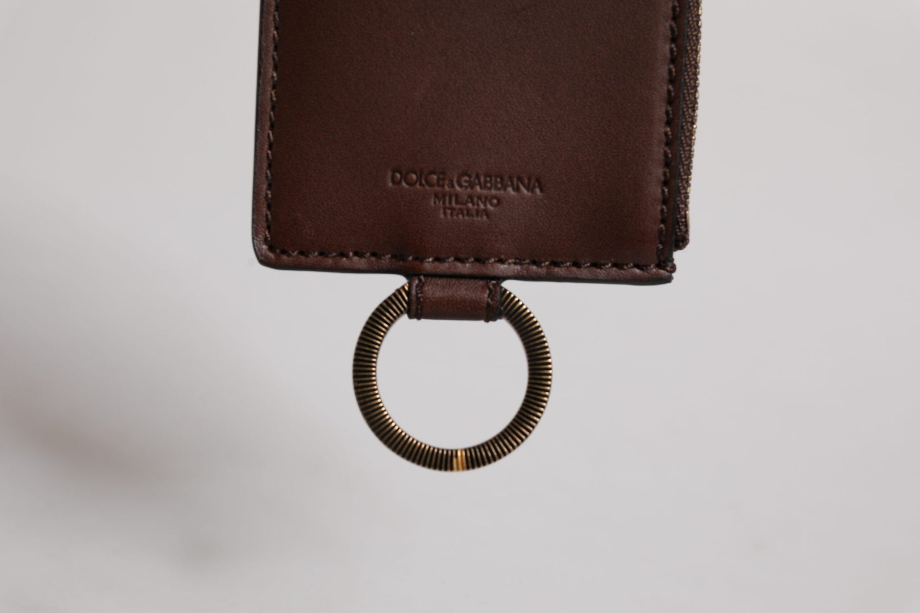Dolce & Gabbana Brown Calf Leather Lanyard Logo Card Holder Wallet | Regal Royce