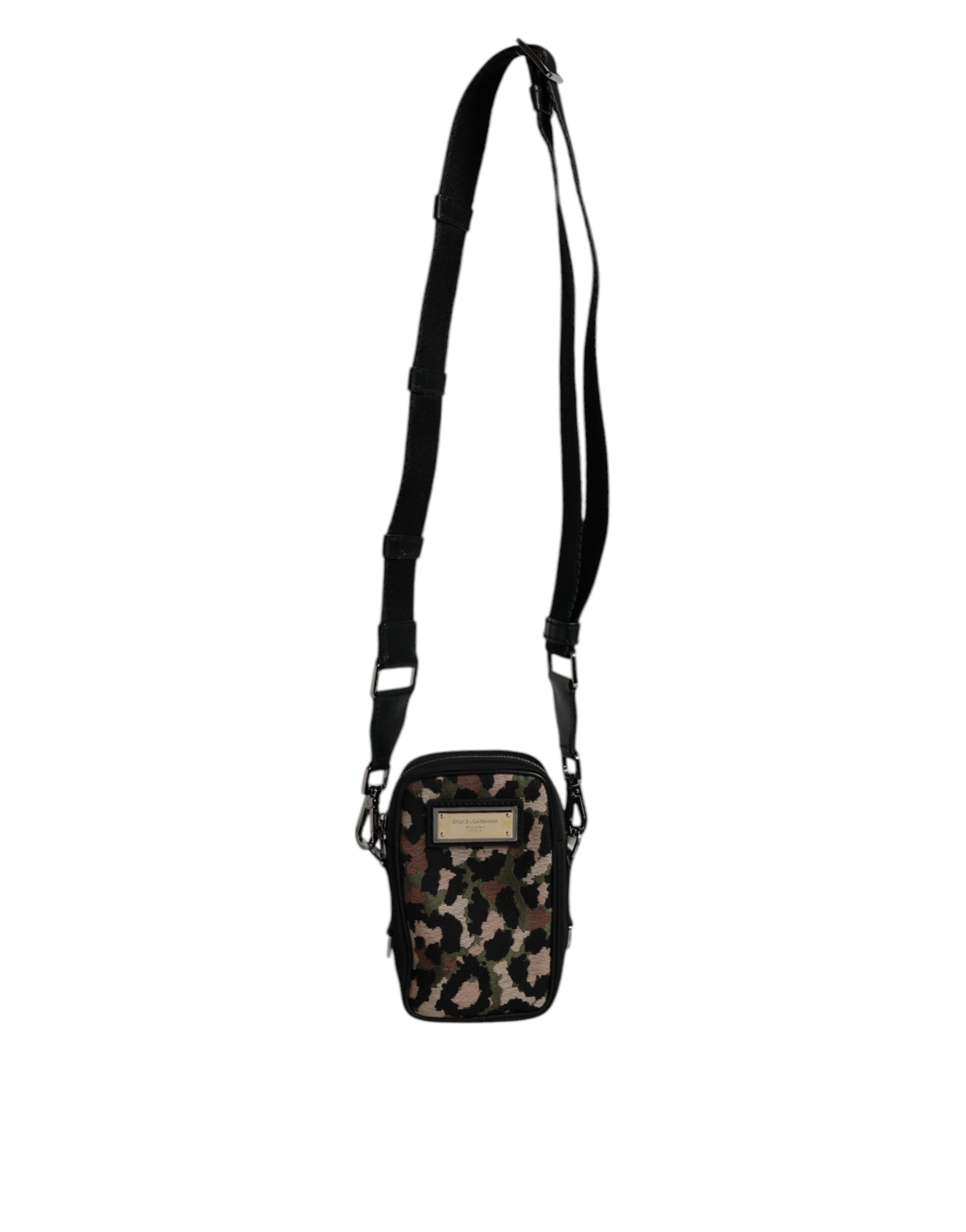 Dolce & Gabbana Multicolor Leopard Jacquard Logo Plaque Neck Strap Bag | Regal Royce