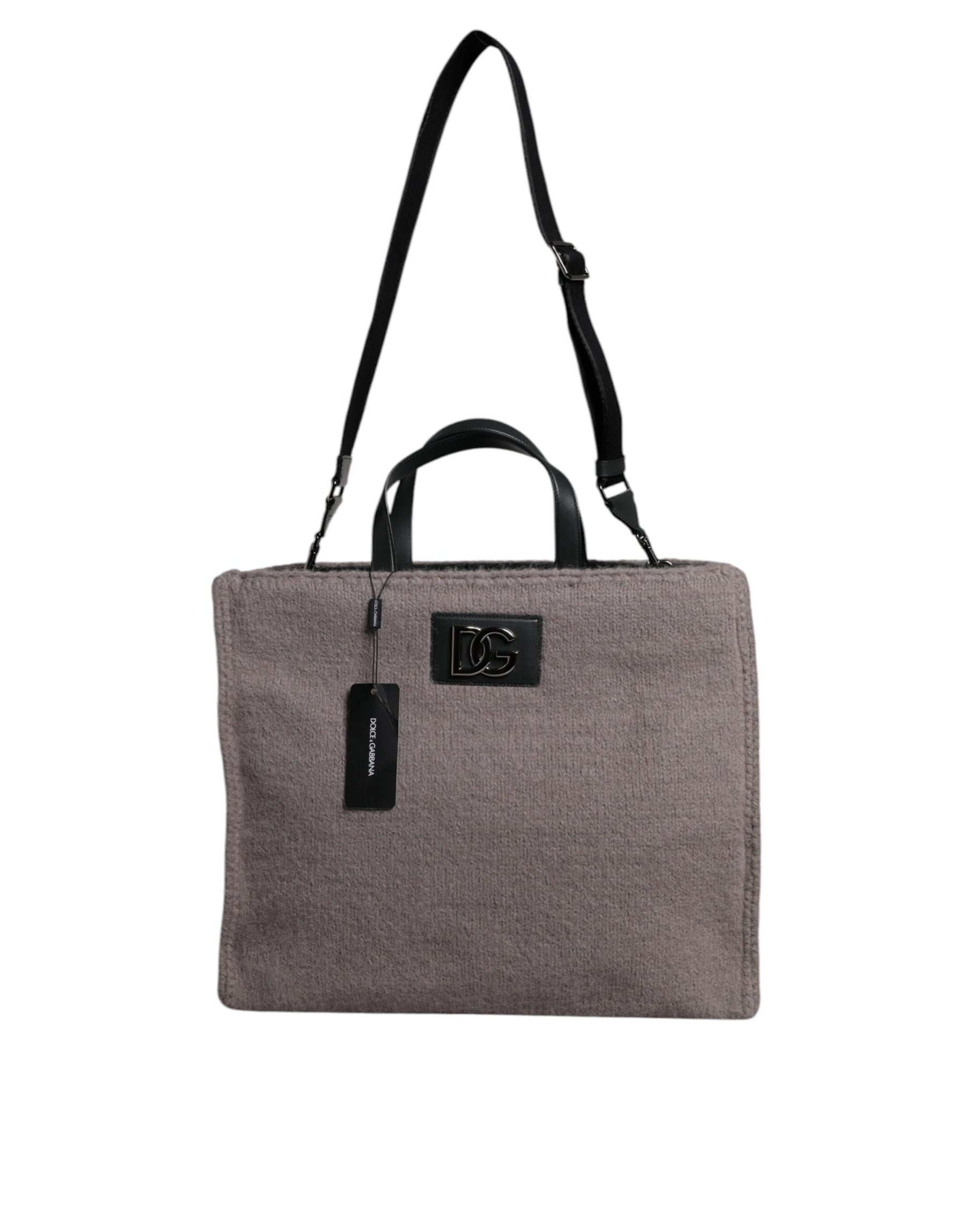 Dolce & Gabbana Grey Alpaca Wool Logo Plaque Tote Shoulder Bag | Regal Royce