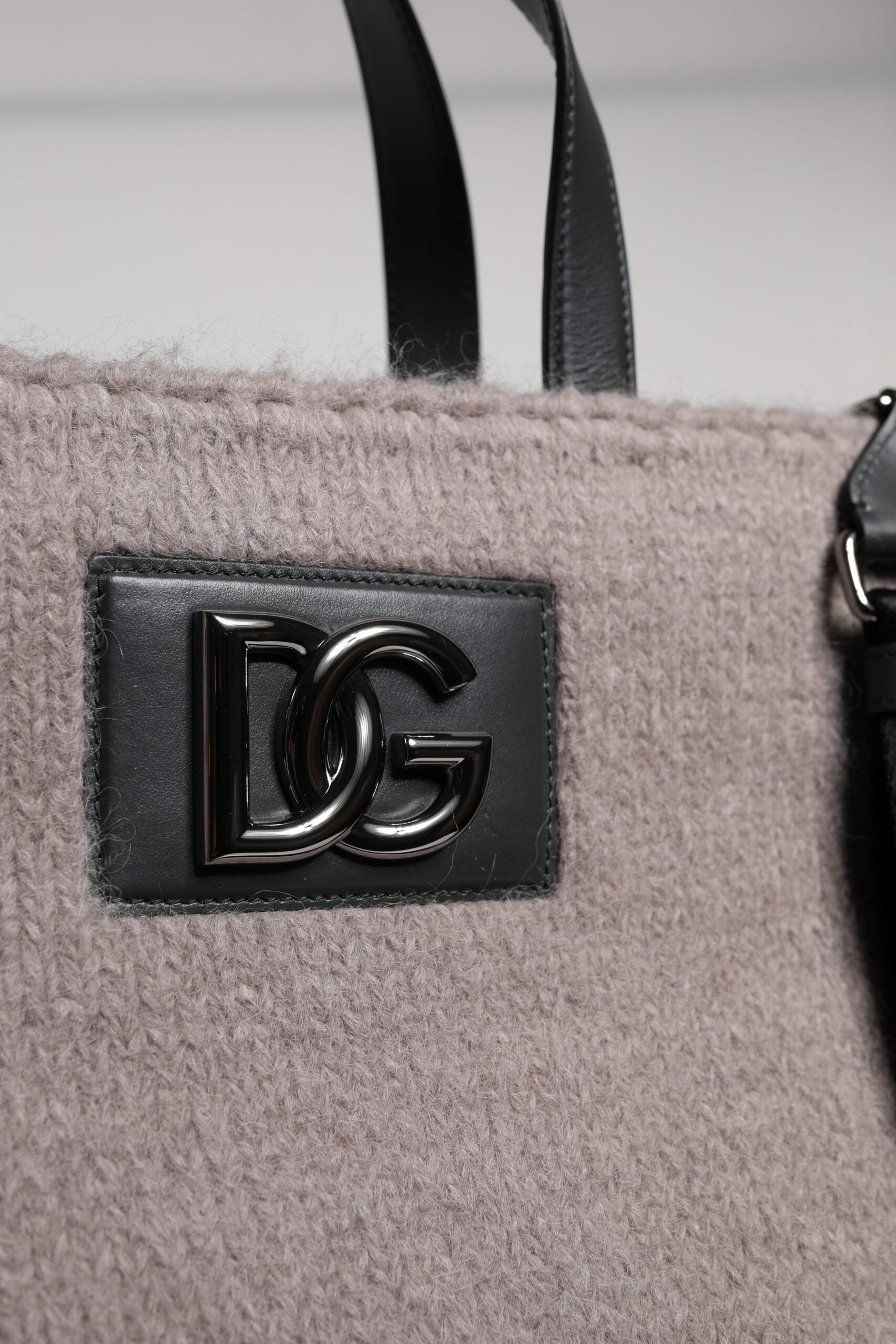 Dolce & Gabbana Grey Alpaca Wool Logo Plaque Tote Shoulder Bag | Regal Royce