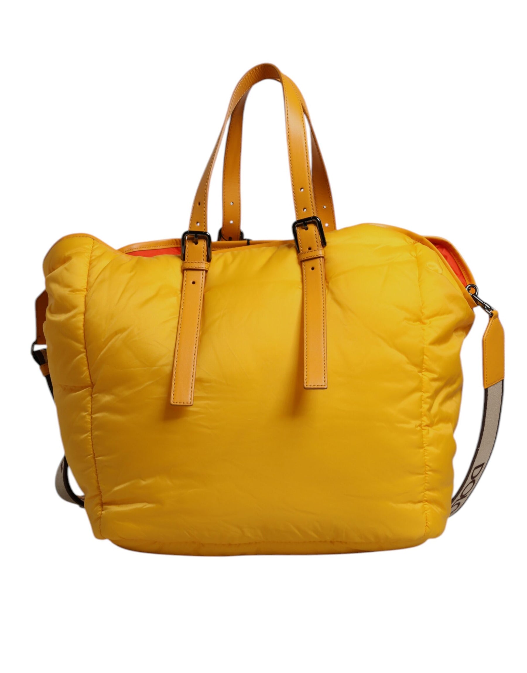 Dolce & Gabbana Yellow Orange Nylon Logo Plaque Hand Shoulder Duffle Bag | Regal Royce