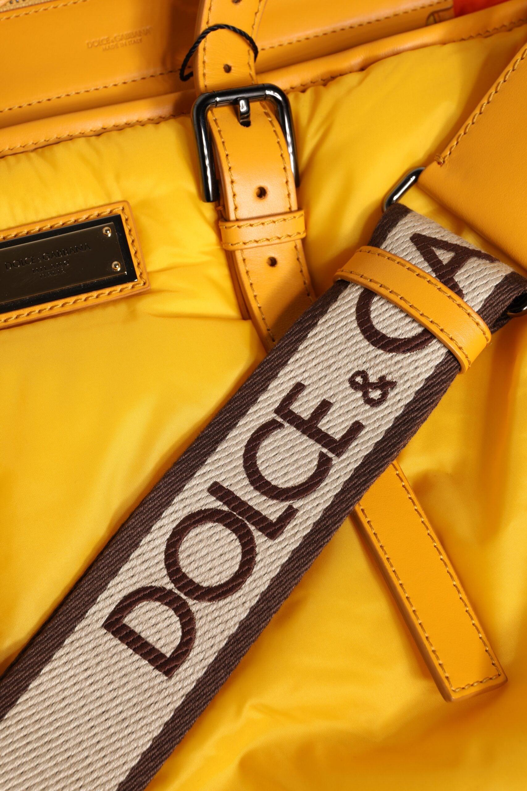 Dolce & Gabbana Yellow Orange Nylon Logo Plaque Hand Shoulder Duffle Bag | Regal Royce