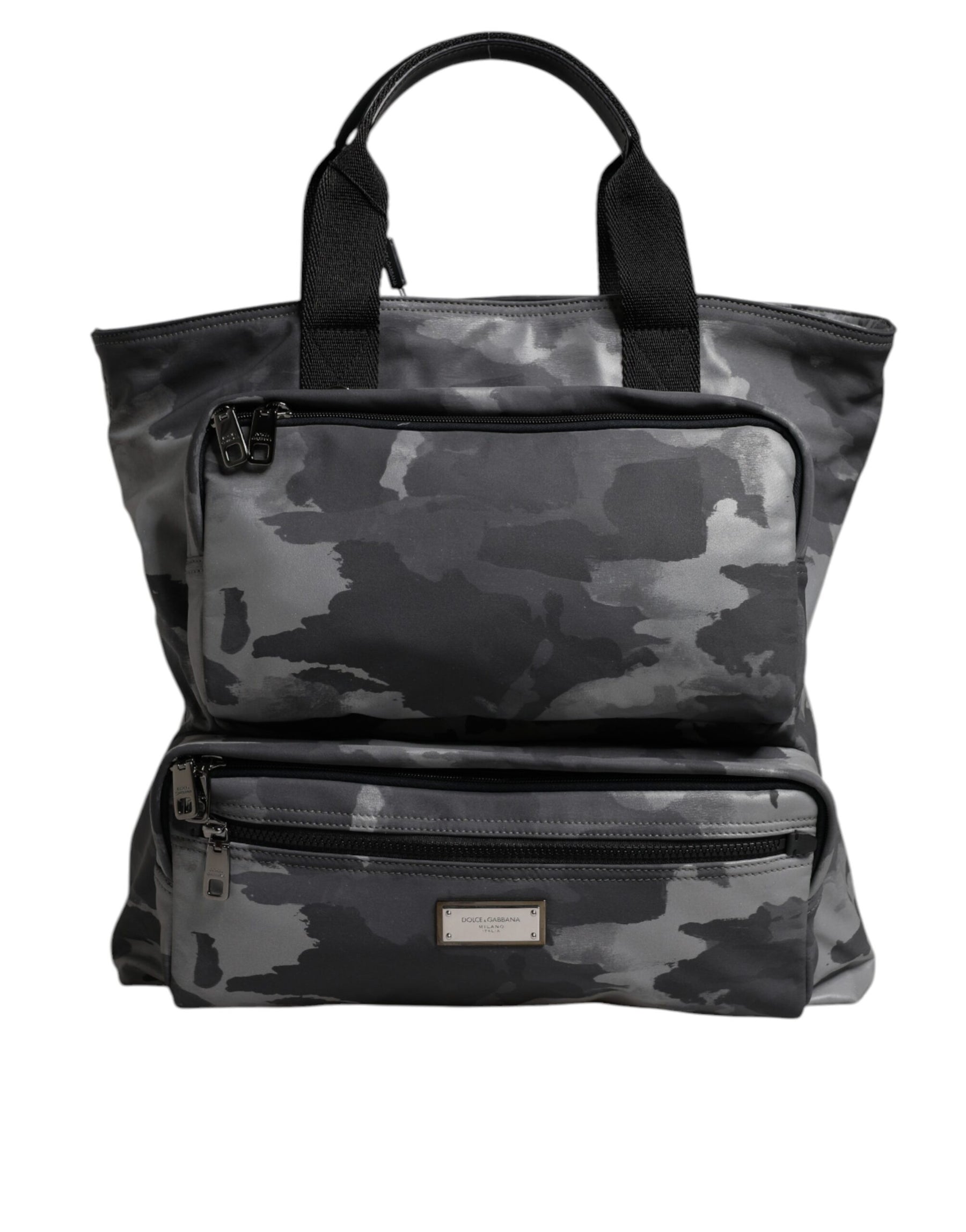 Dolce & Gabbana Gray Camo Cotton Multiple Compartments Tote Bag | Regal Royce