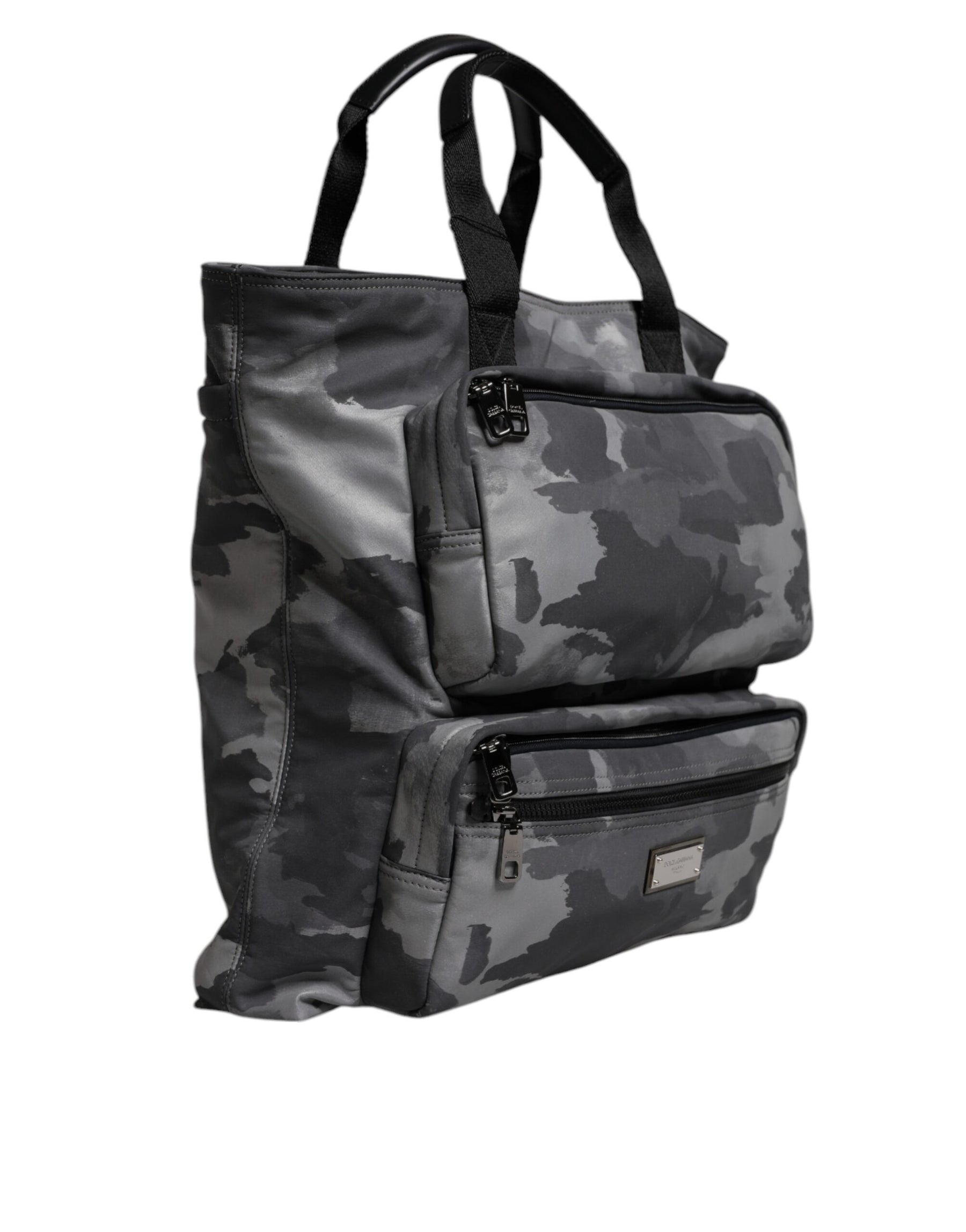 Dolce & Gabbana Gray Camo Cotton Multiple Compartments Tote Bag | Regal Royce