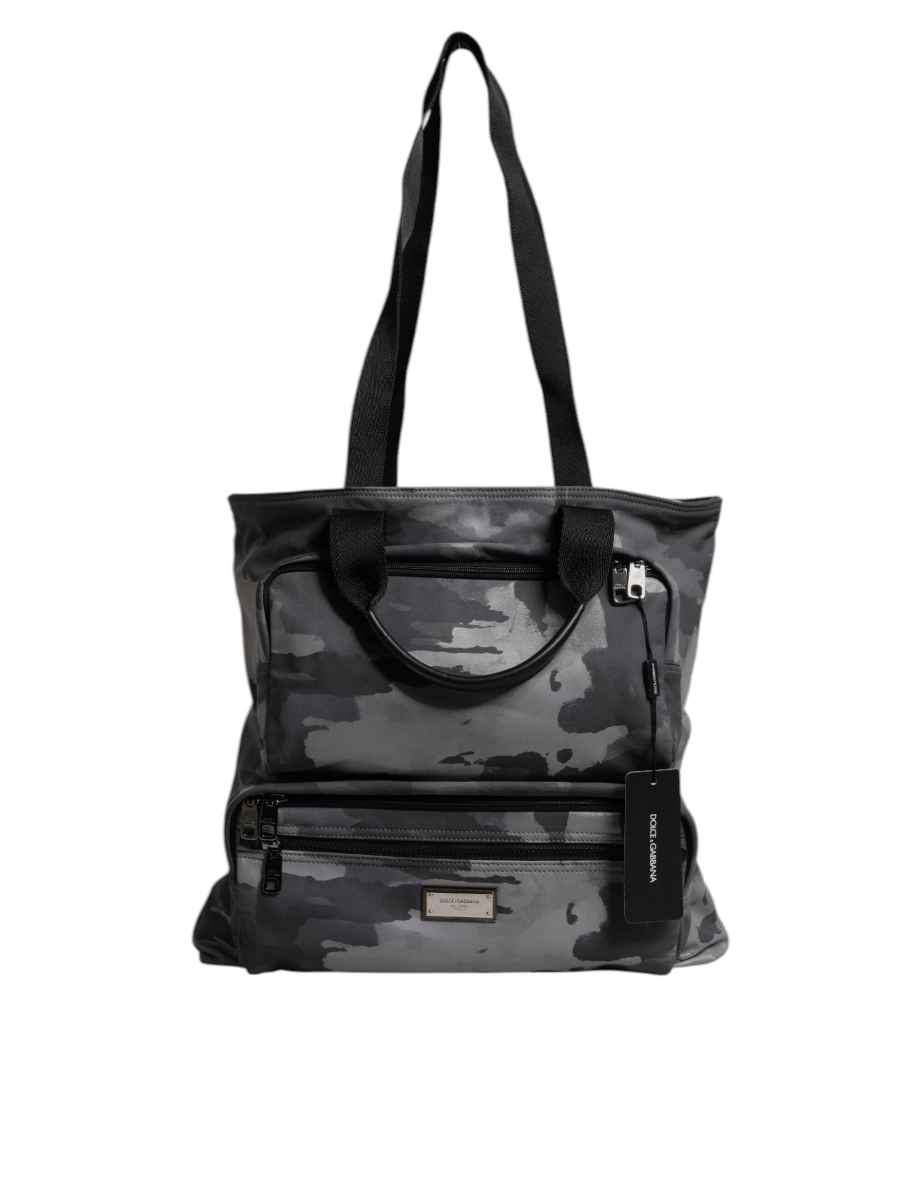 Dolce & Gabbana Gray Camo Cotton Multiple Compartments Tote Bag | Regal Royce