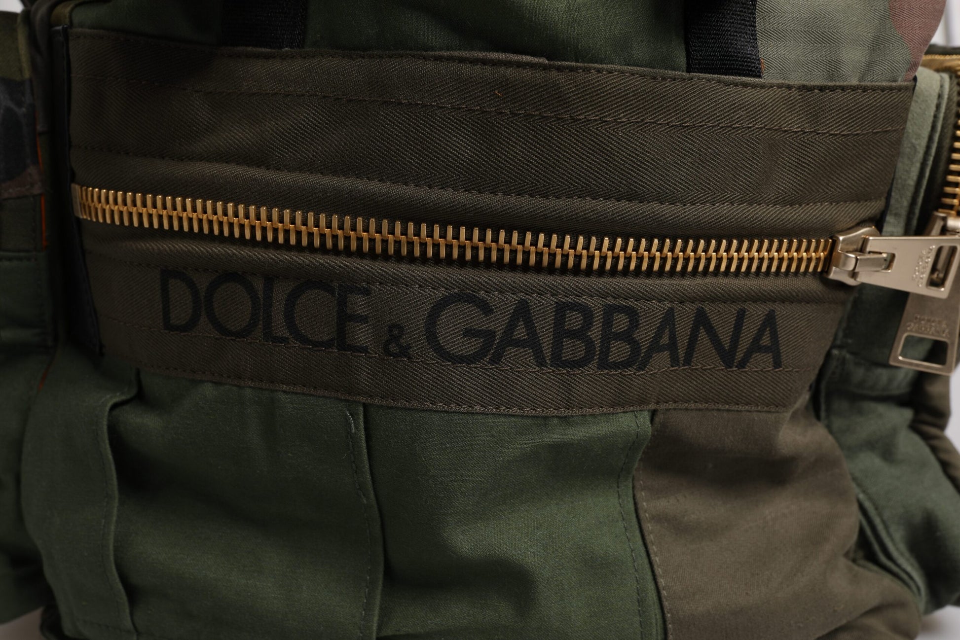 Dolce & Gabbana Military Green Patchwork Travel Backpack Bag