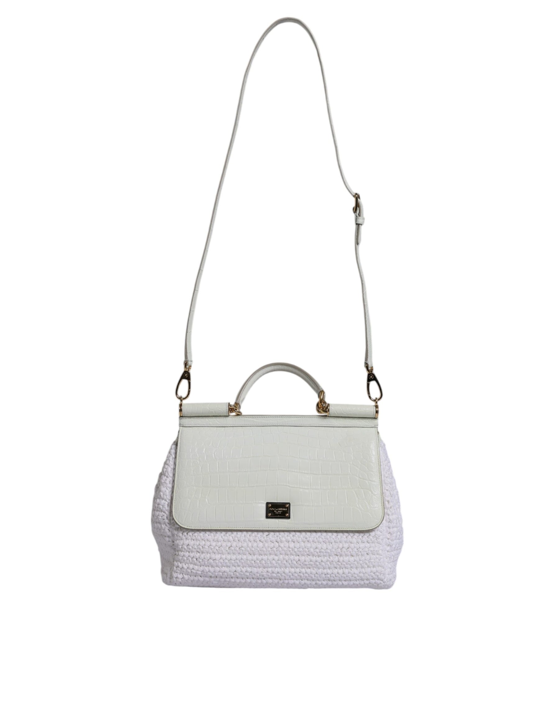 Dolce & Gabbana White Rafia Leather Top Handle Crossbody Bag | Regal Royce