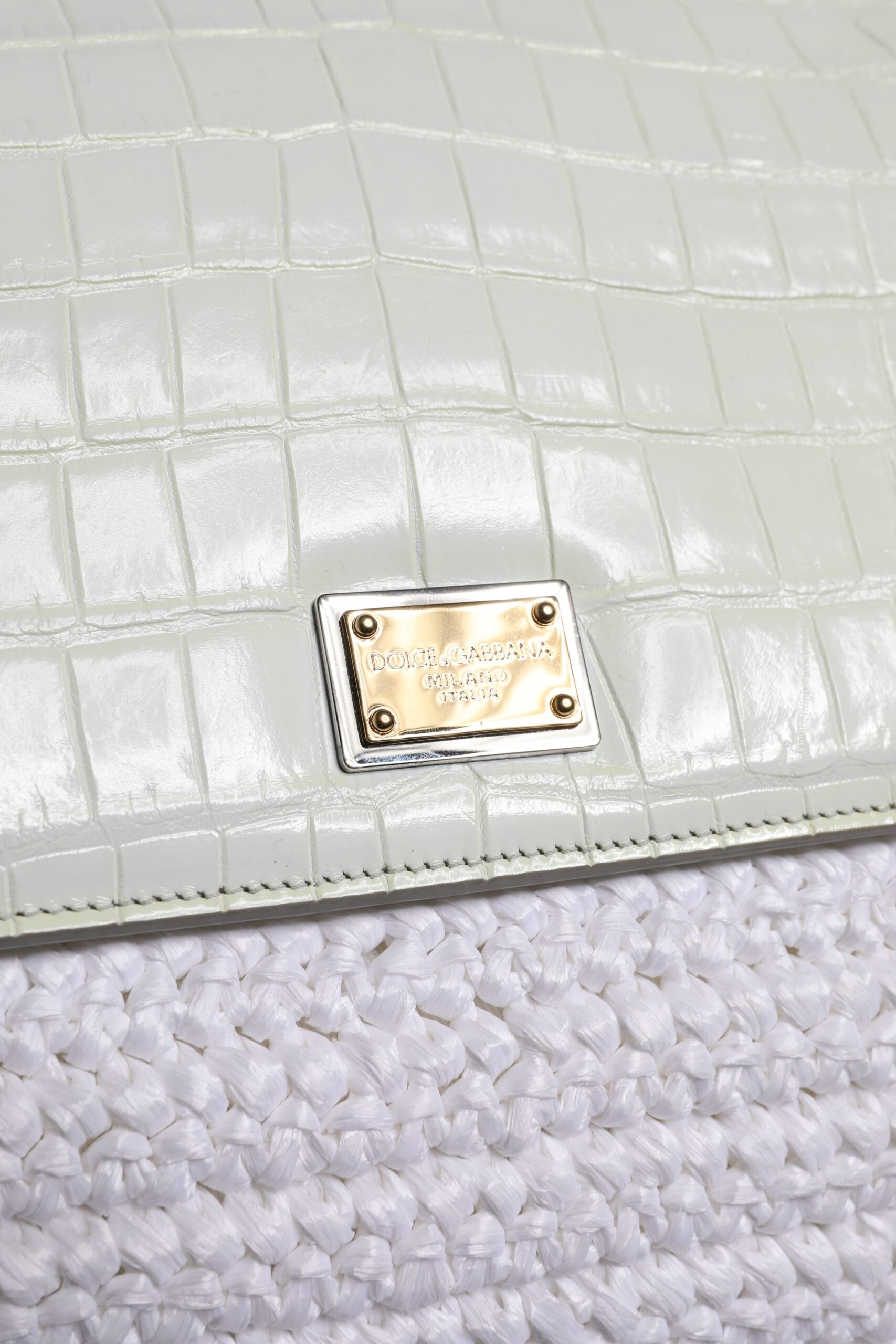 Dolce & Gabbana White Rafia Leather Top Handle Crossbody Bag | Regal Royce