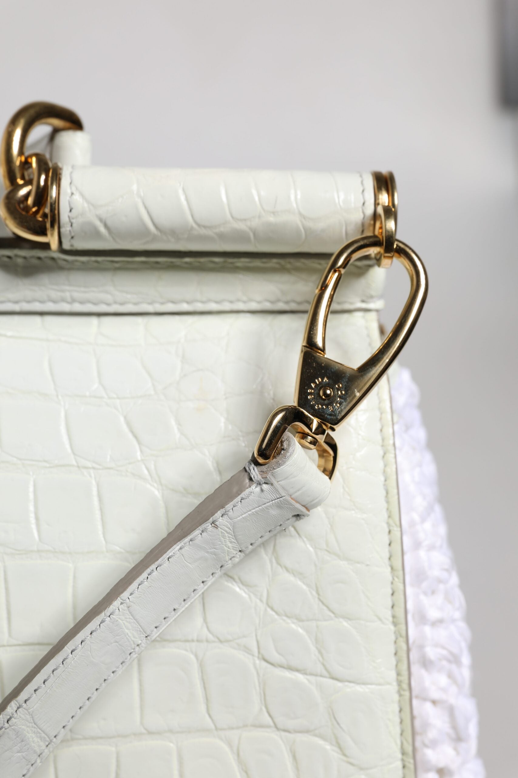 Dolce & Gabbana White Rafia Leather Top Handle Crossbody Bag | Regal Royce
